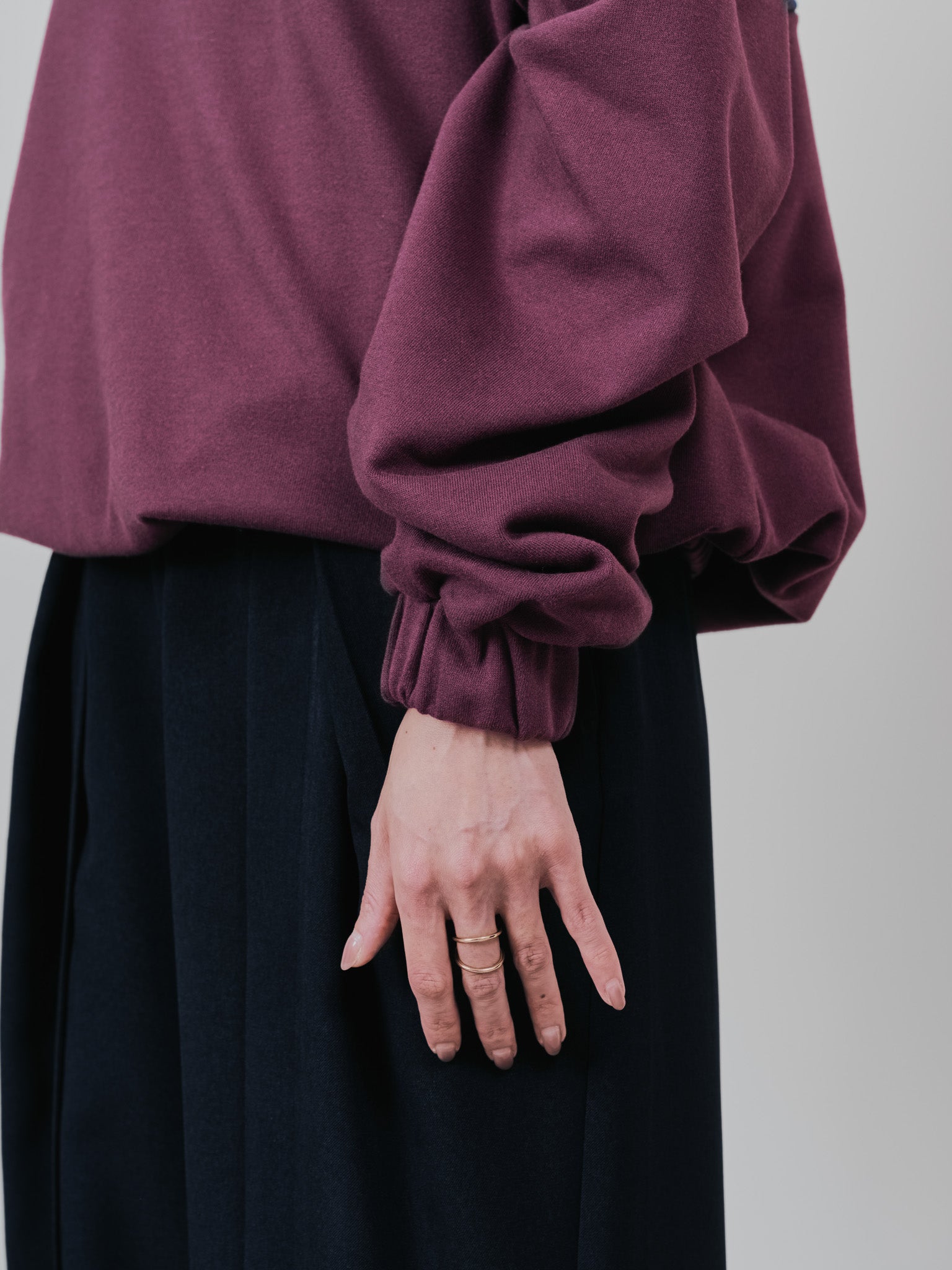 配色スウェットギャザートップス [601449] wine