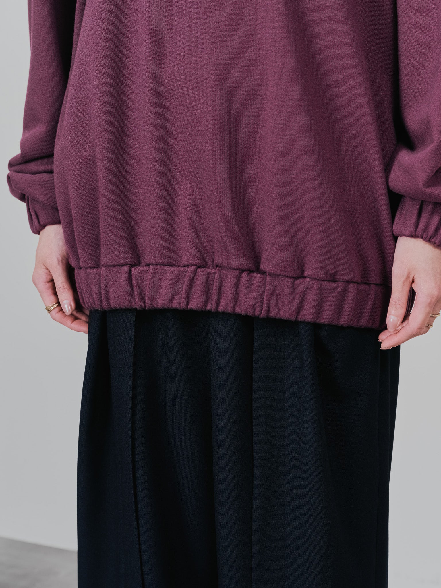 配色スウェットギャザートップス [601449] wine