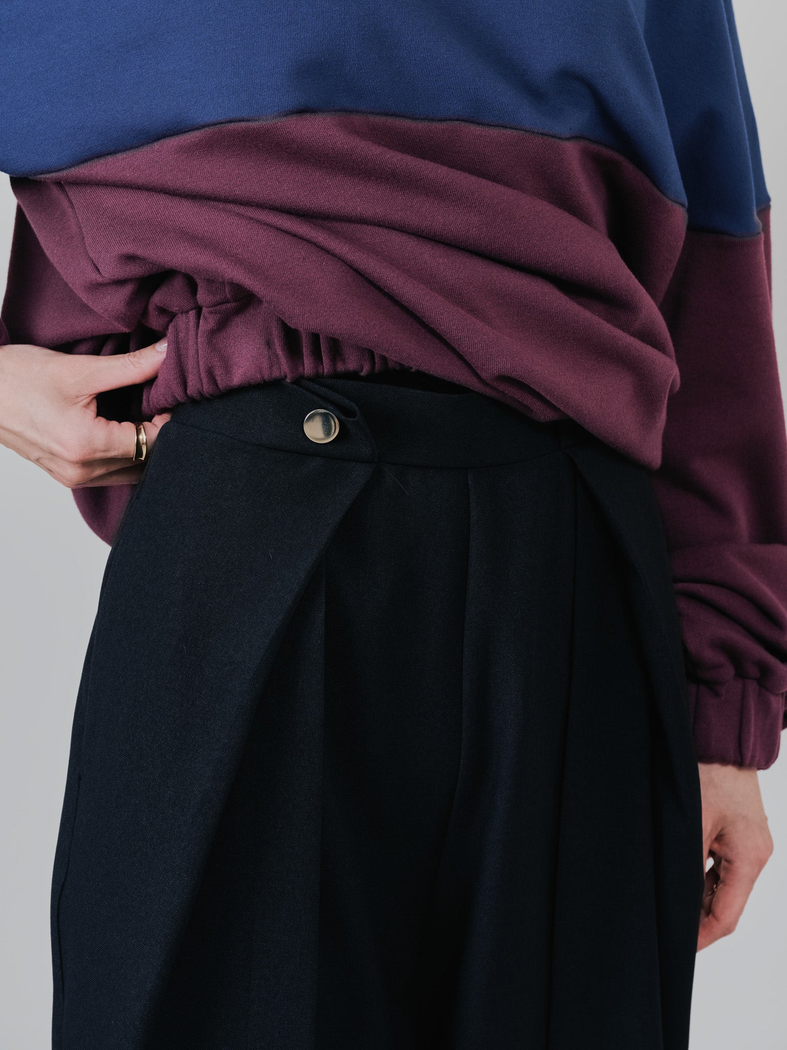 ウエストボタンタックワイドパンツ [608319] black