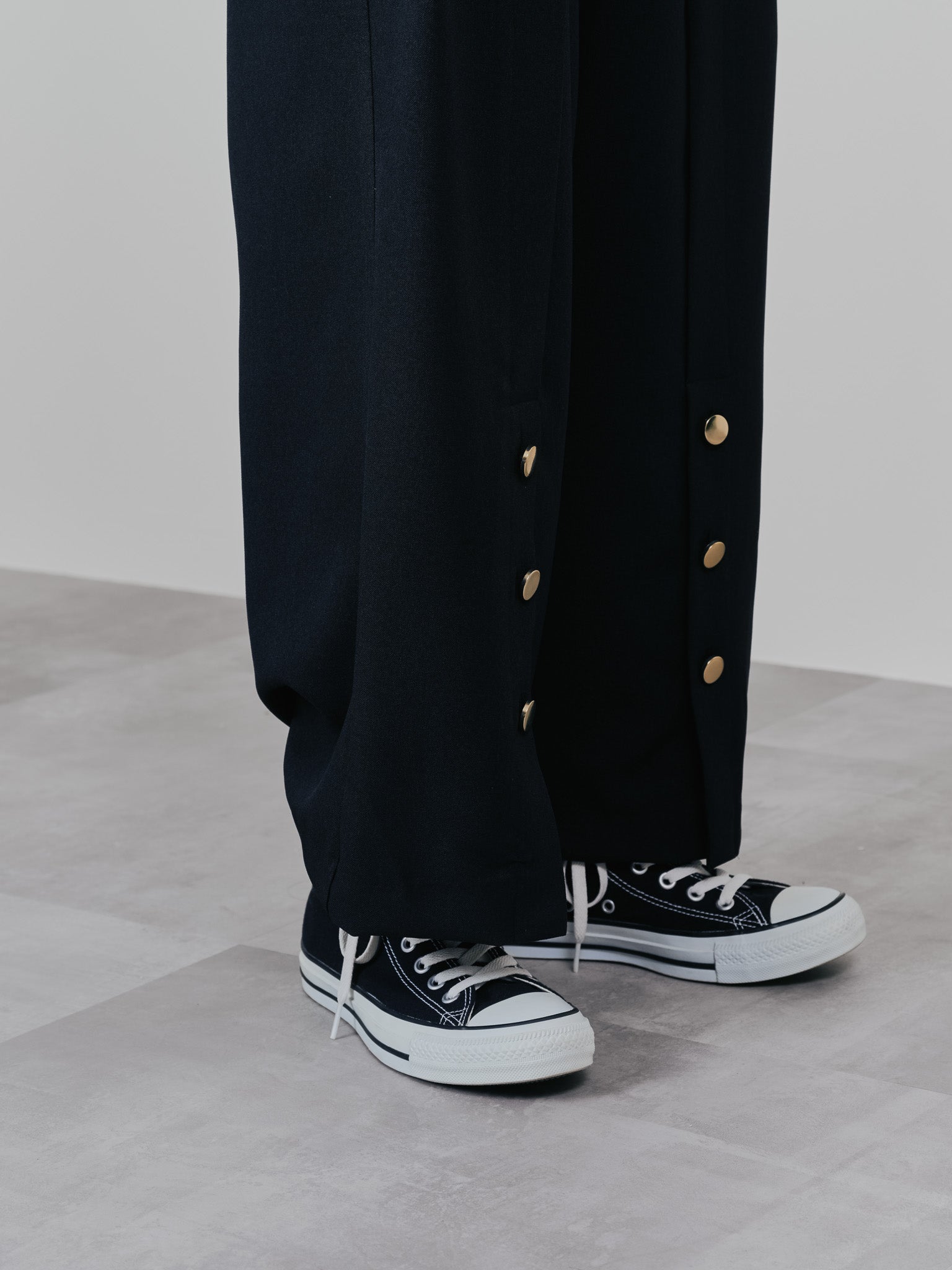 ウエストボタンタックワイドパンツ [608319] black