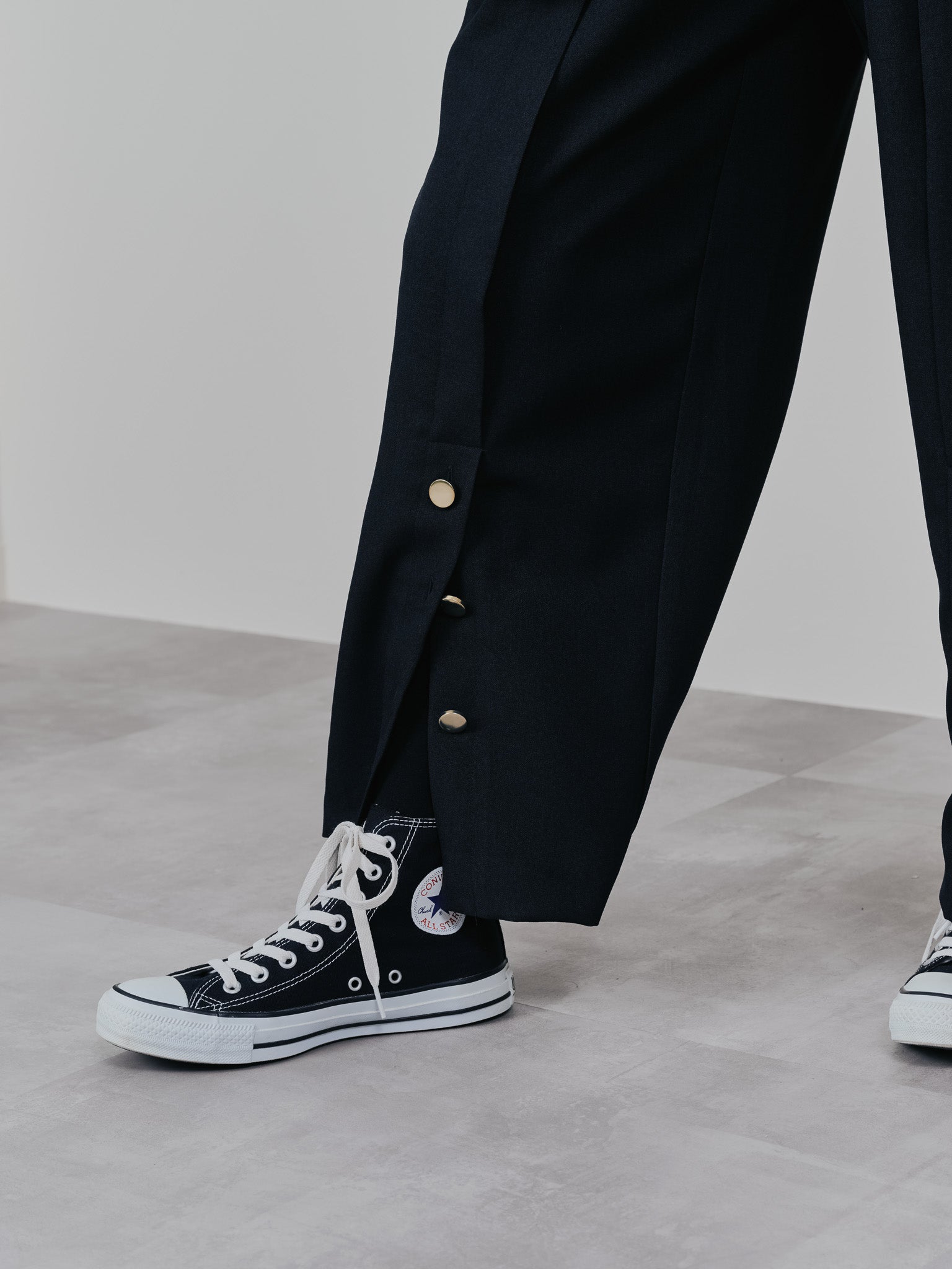 ウエストボタンタックワイドパンツ [608319] black