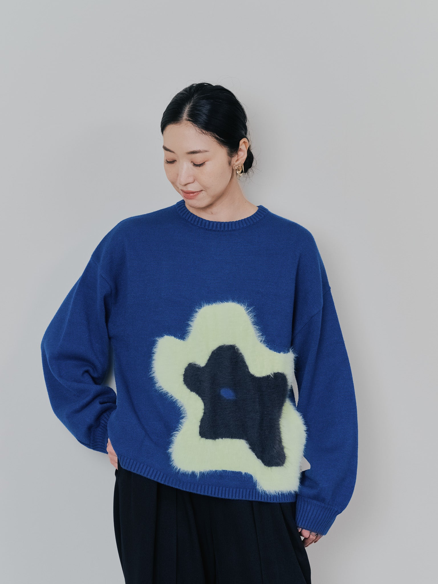 フラワーモチーフニットトップス [601408] peacock