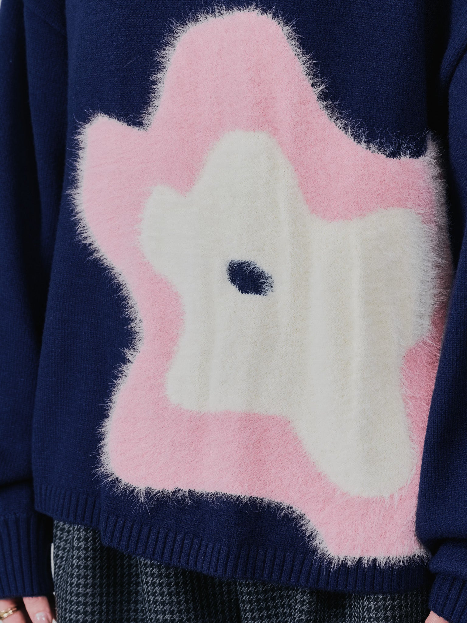 フラワーモチーフニットトップス [601408] navy