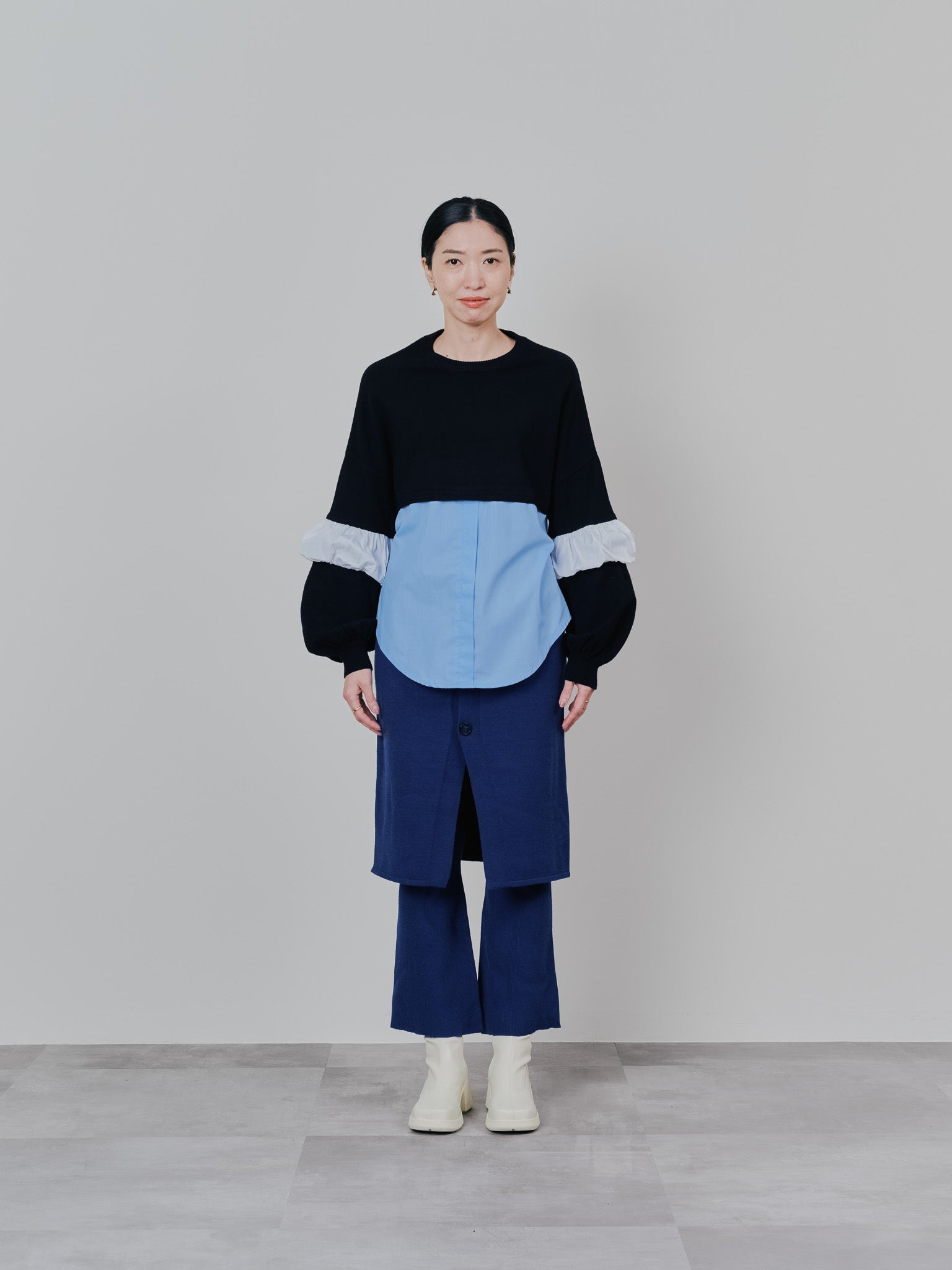 スカートレイヤードニットパンツ [601415] blue