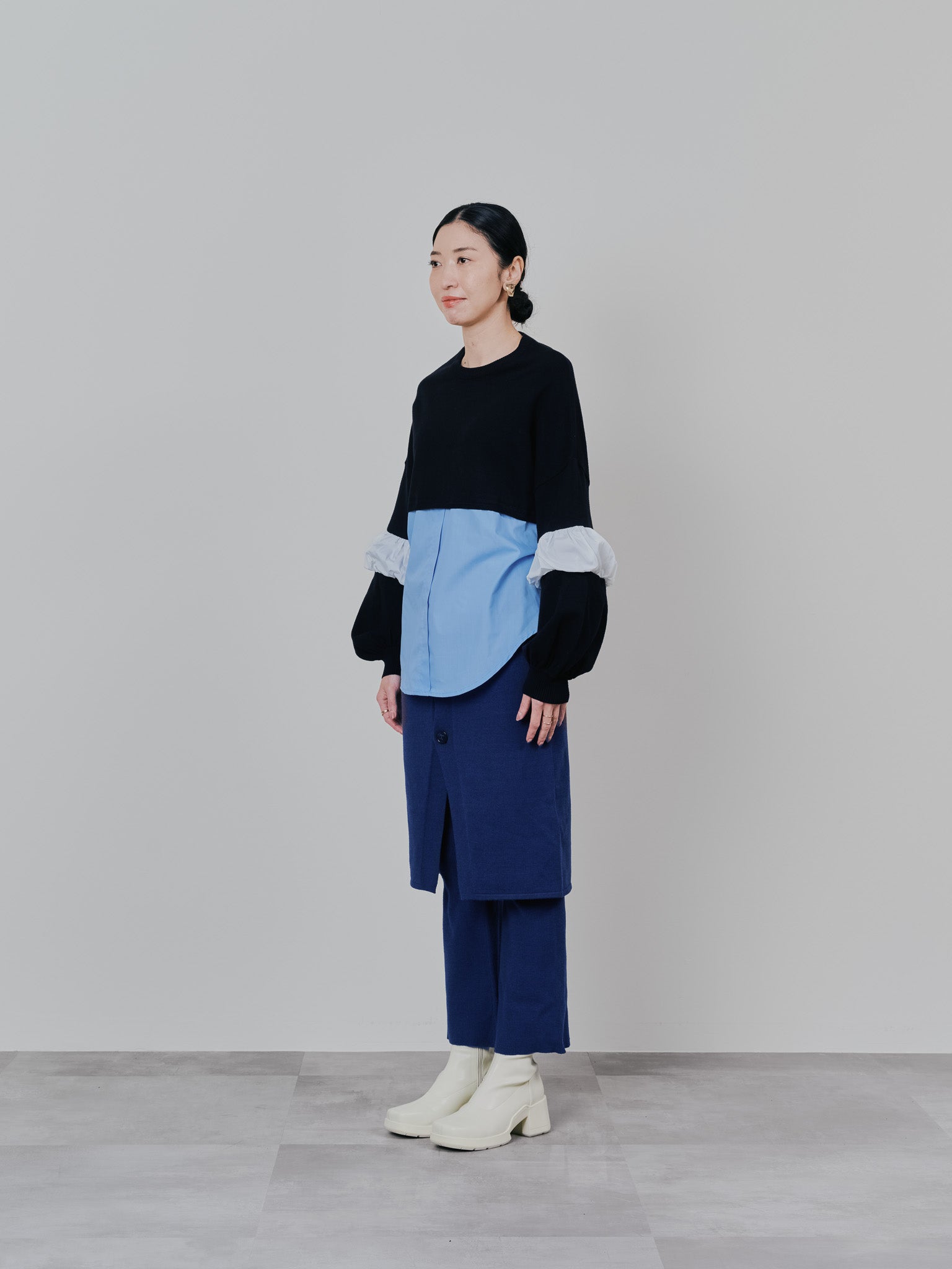 配色シャツレイヤードライクニットトップス [605535] blue