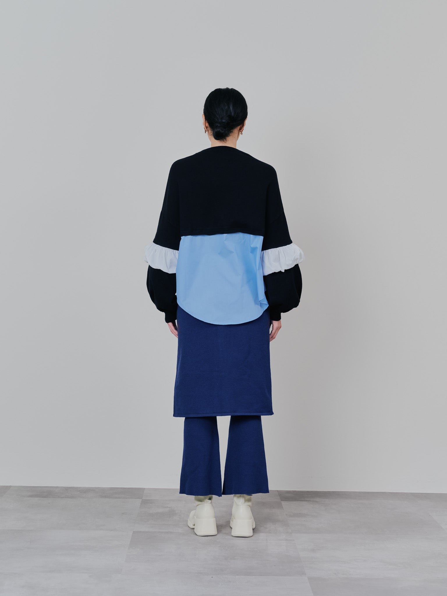 配色シャツレイヤードライクニットトップス [605535] blue