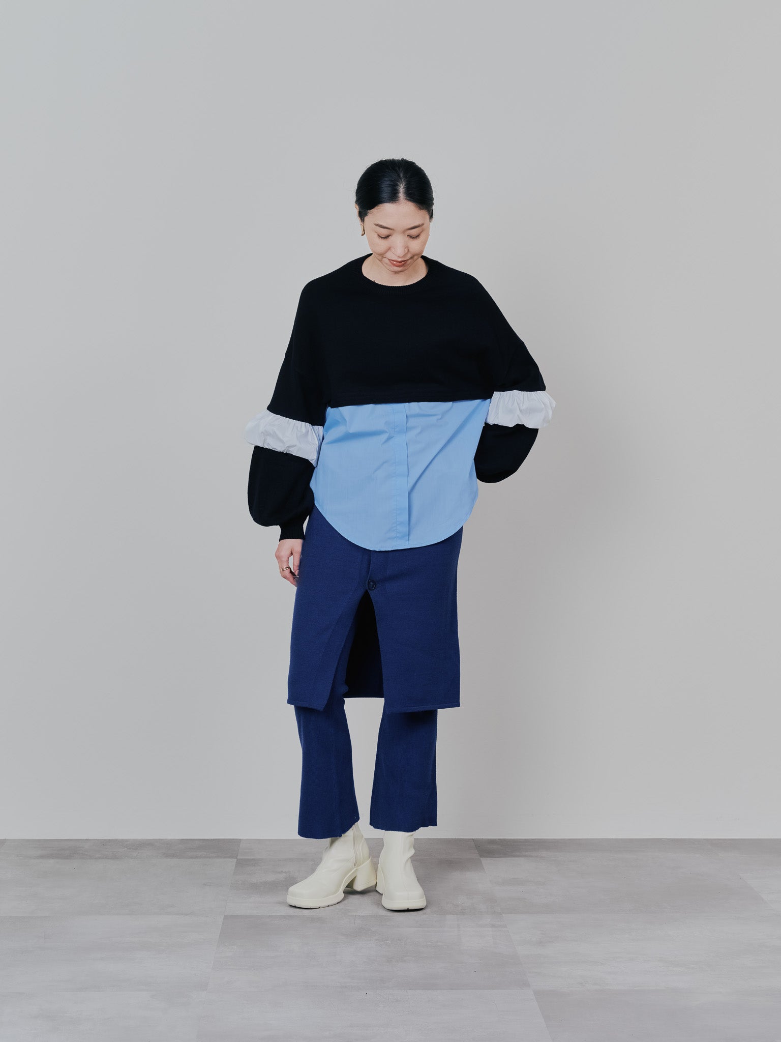 スカートレイヤードニットパンツ [601415] blue