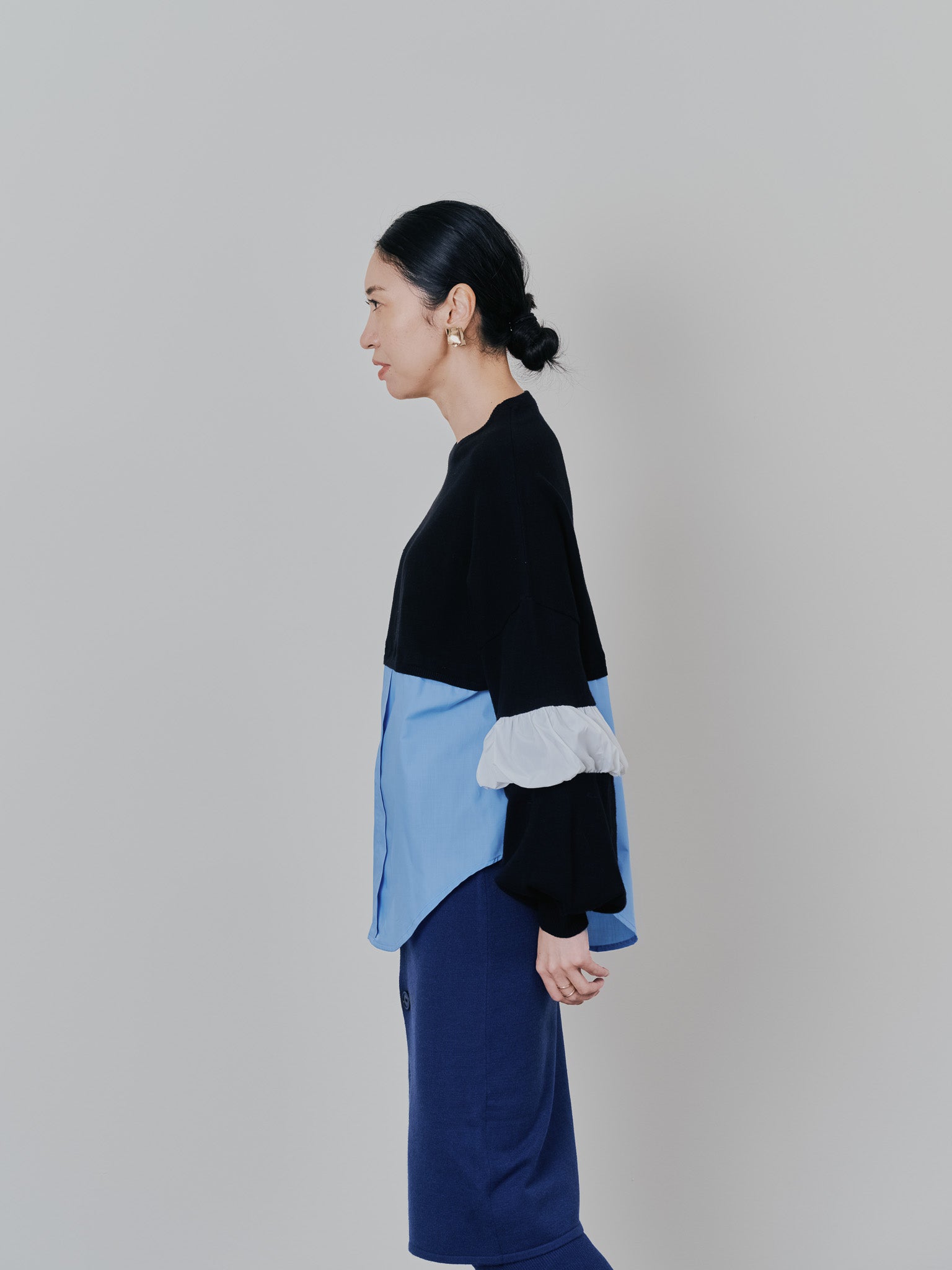 配色シャツレイヤードライクニットトップス [605535] blue