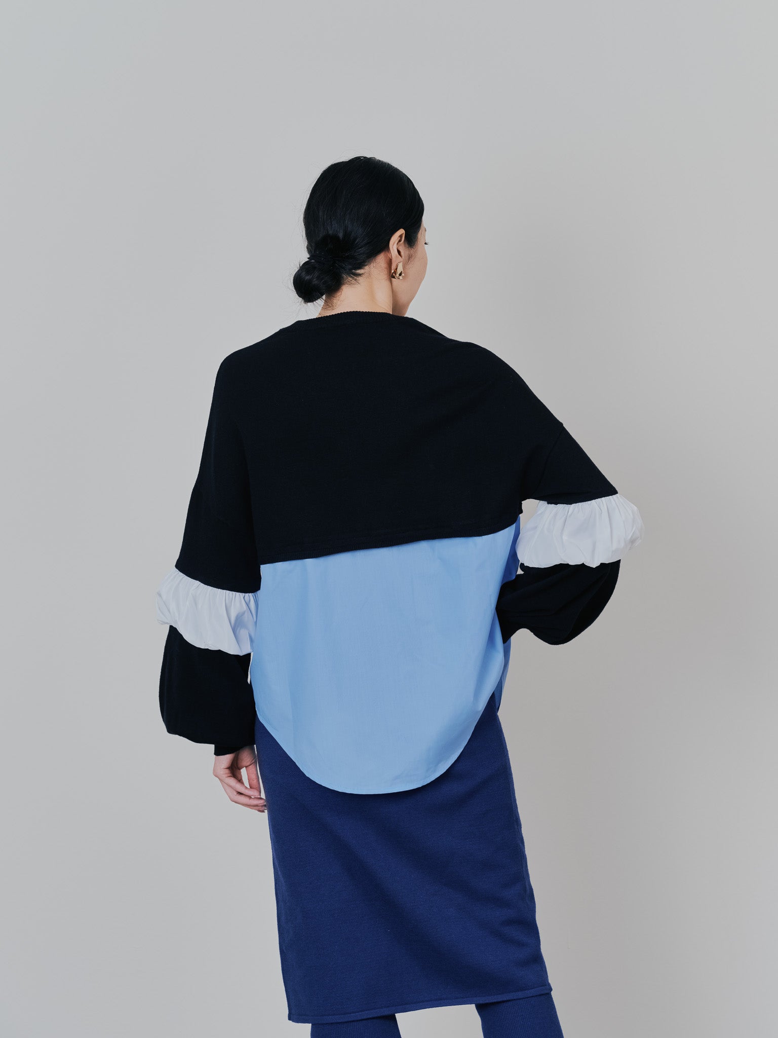 配色シャツレイヤードライクニットトップス [605535] blue