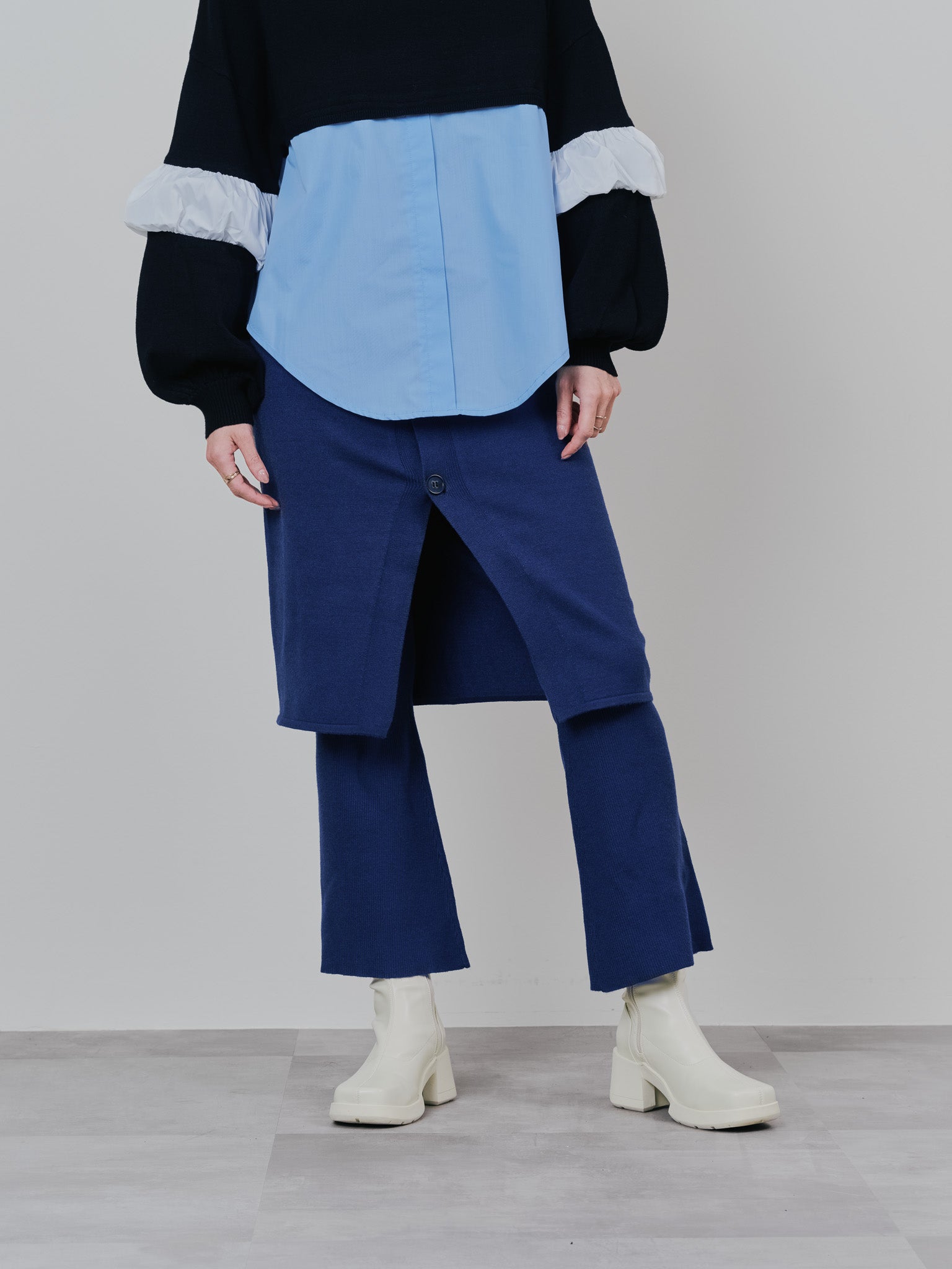 スカートレイヤードニットパンツ [601415] blue