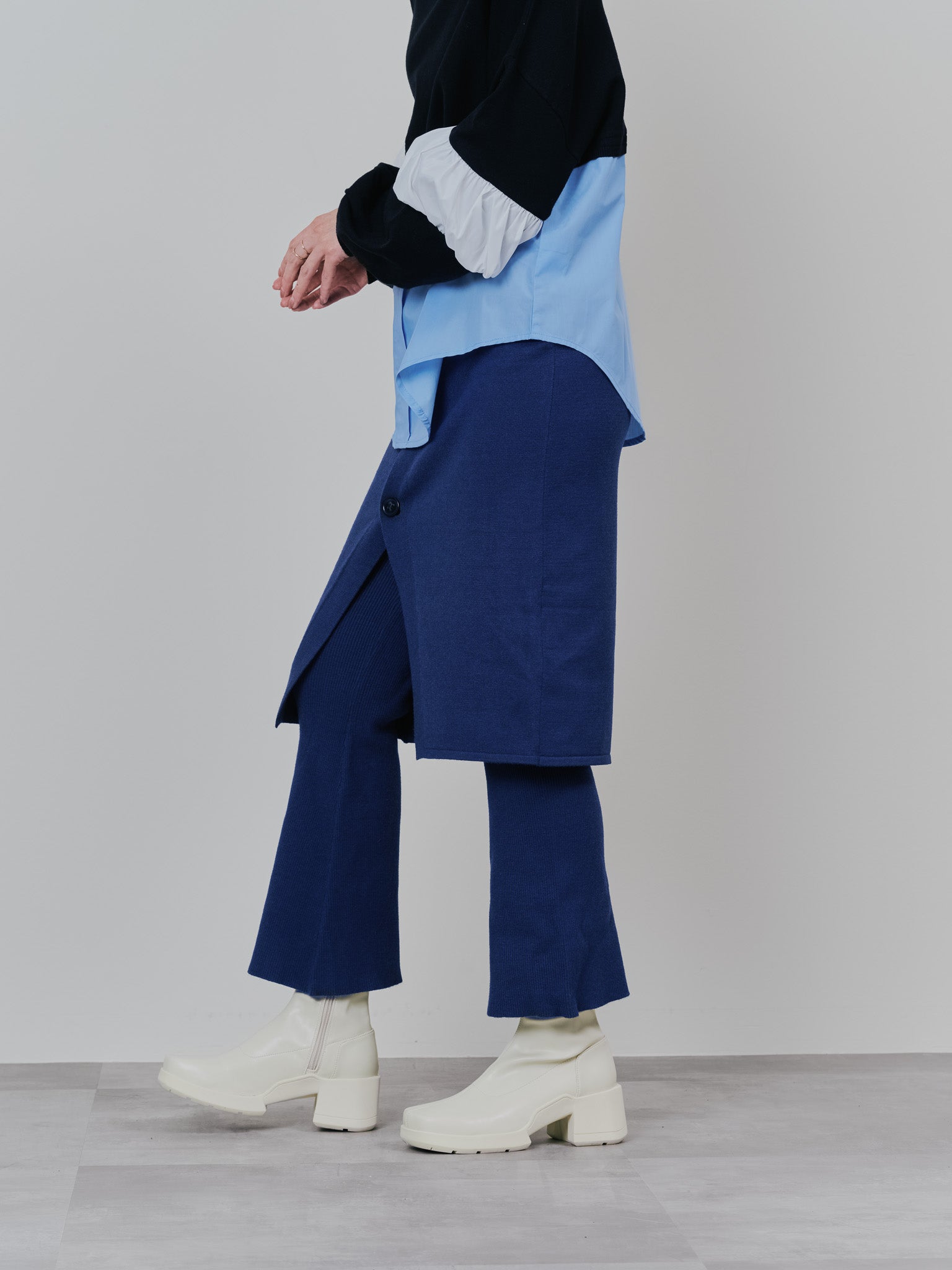 スカートレイヤードニットパンツ [601415] blue
