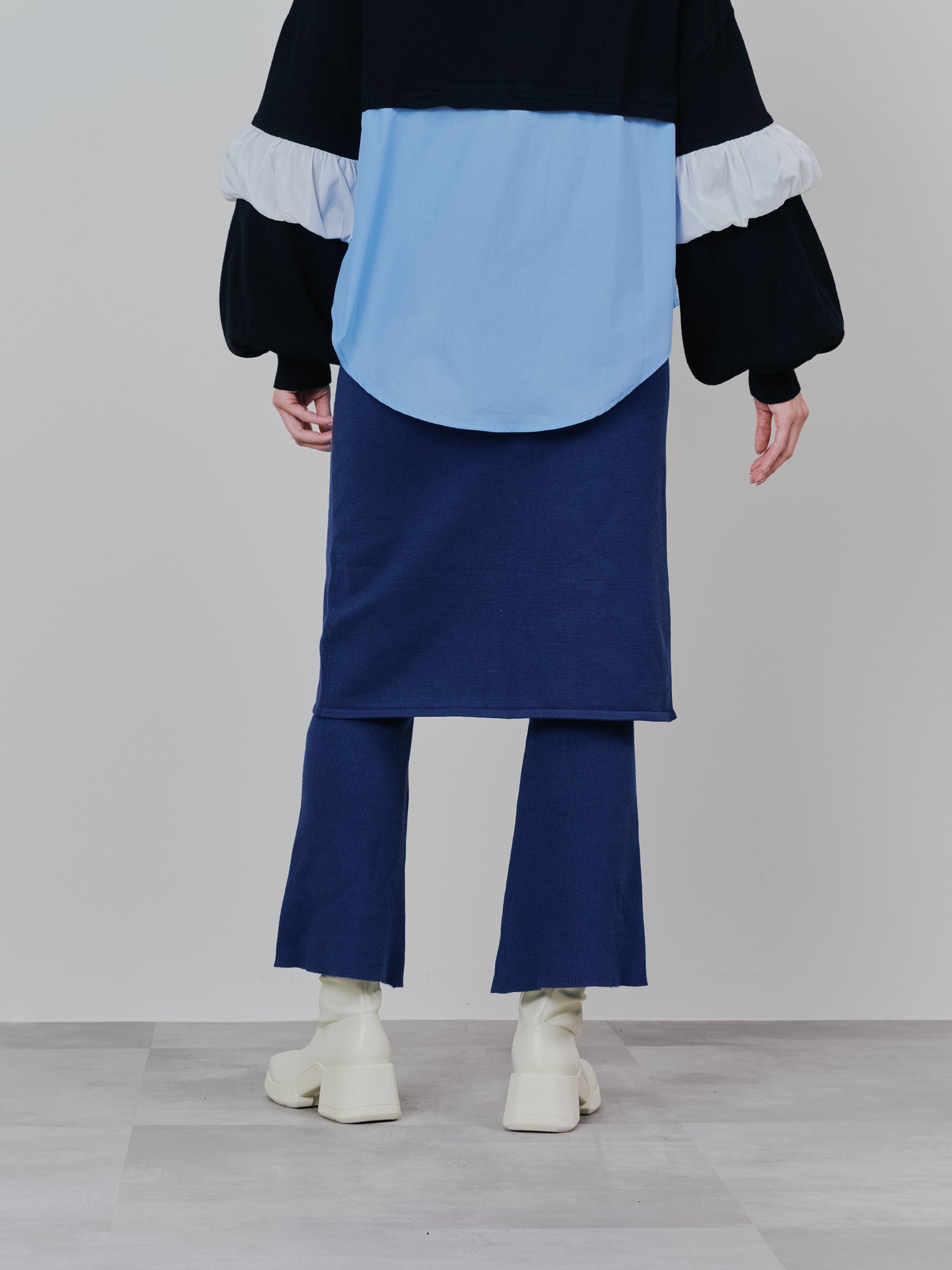 スカートレイヤードニットパンツ [601415] blue