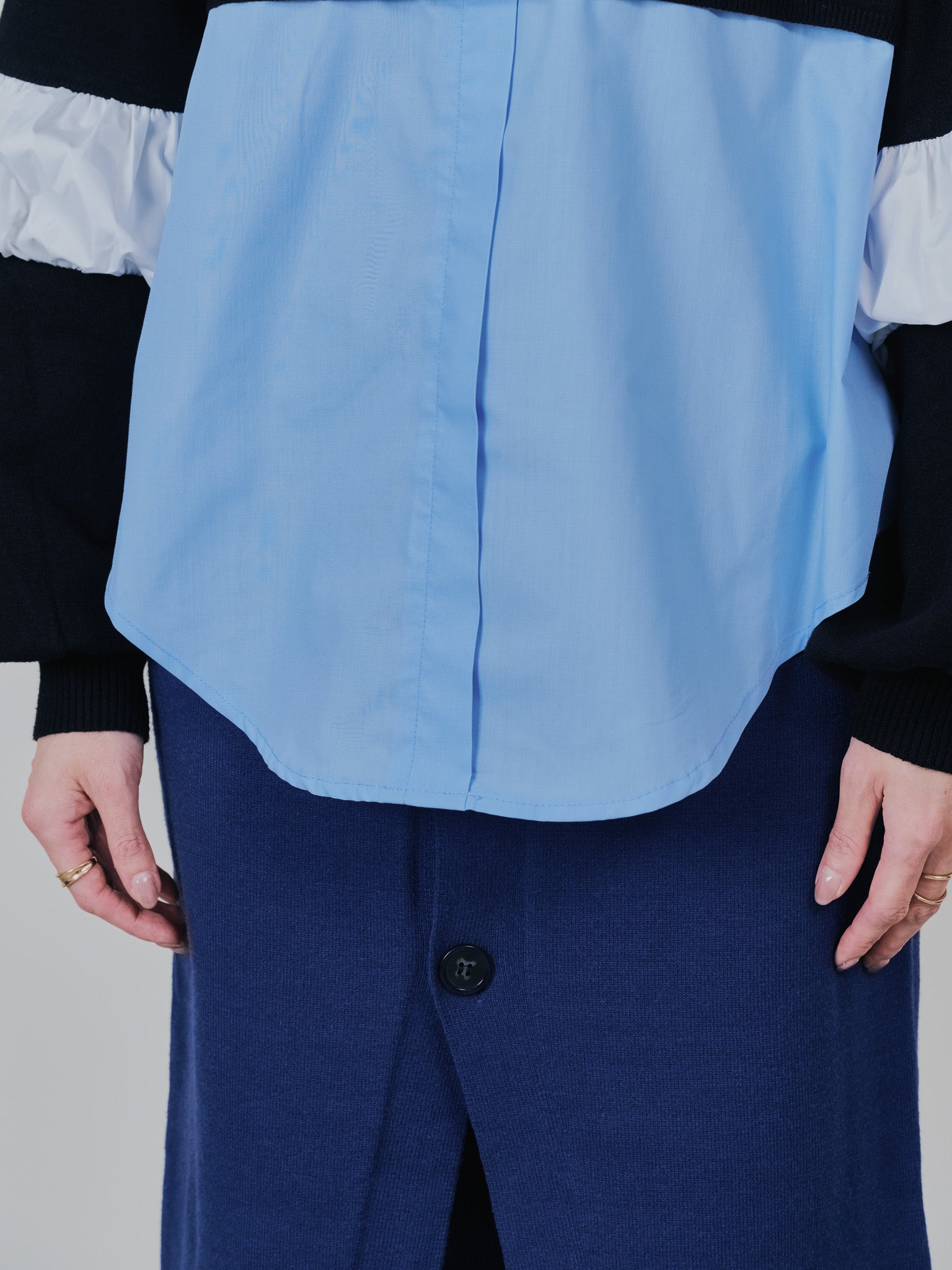 配色シャツレイヤードライクニットトップス [605535] blue