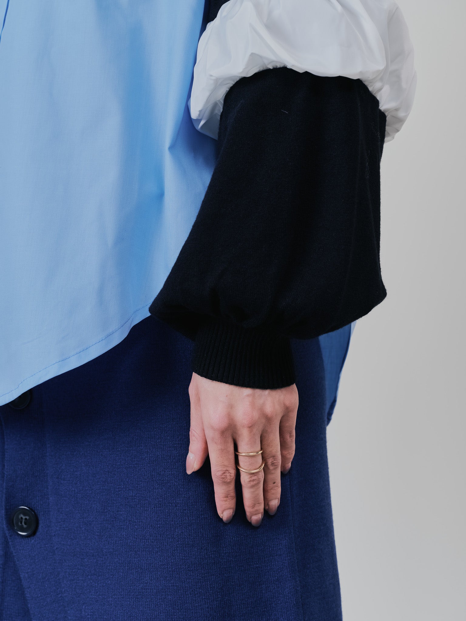 配色シャツレイヤードライクニットトップス [605535] blue