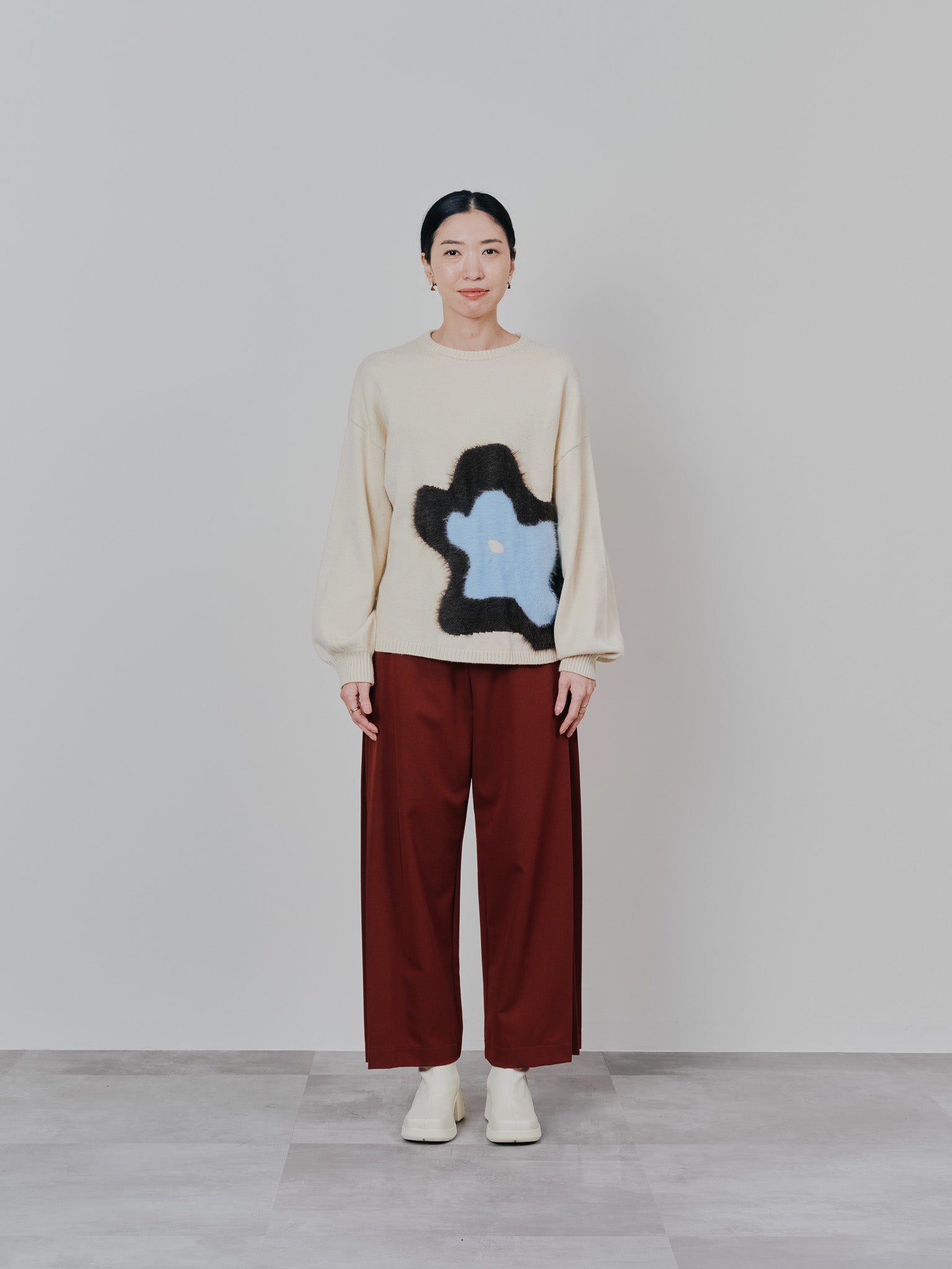 【TIME SALE 11/4まで!!】サイドプリーツ配色ステッチパンツ [601375] wine red