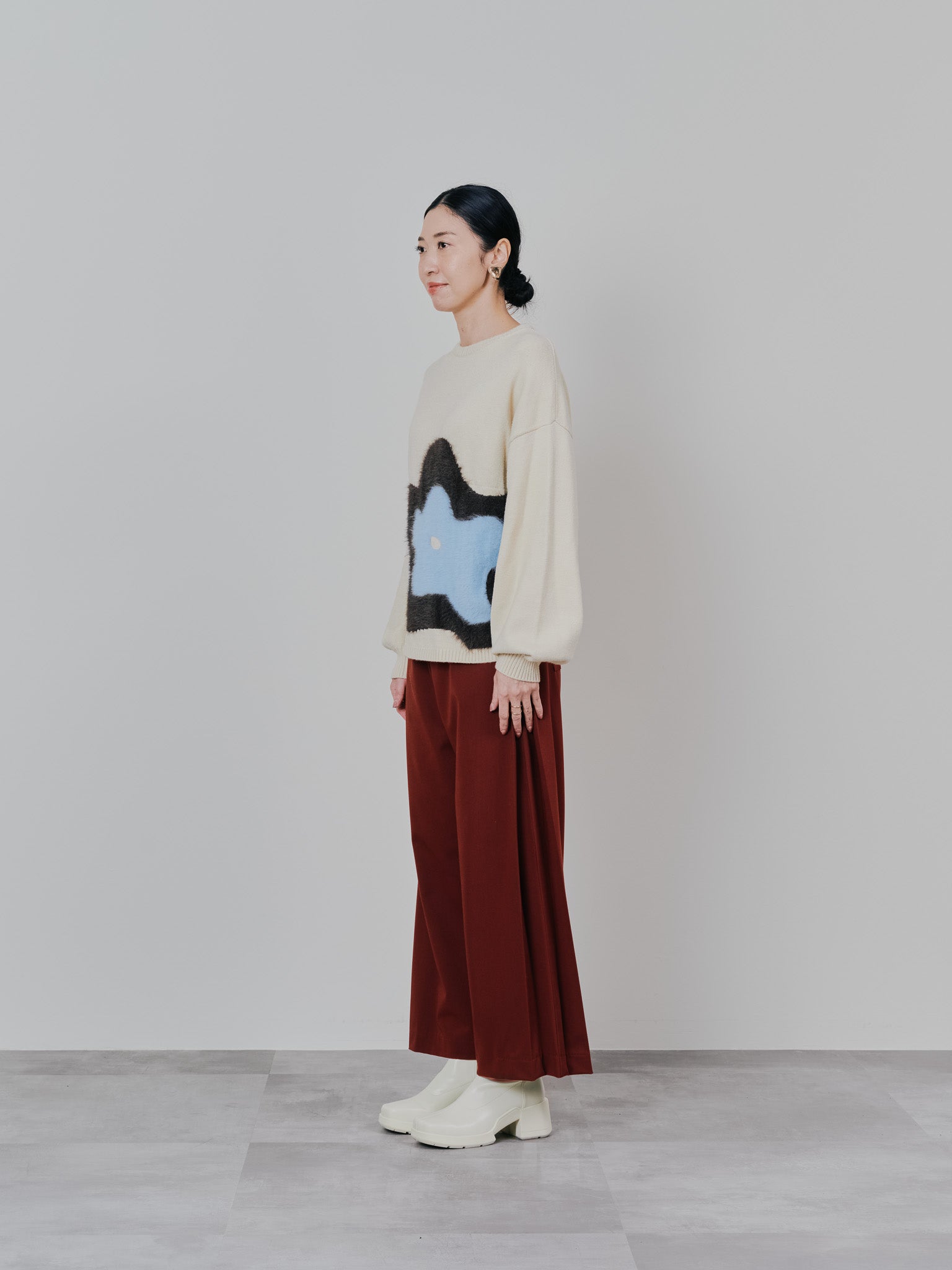 【TIME SALE 11/4まで!!】サイドプリーツ配色ステッチパンツ [601375] wine red