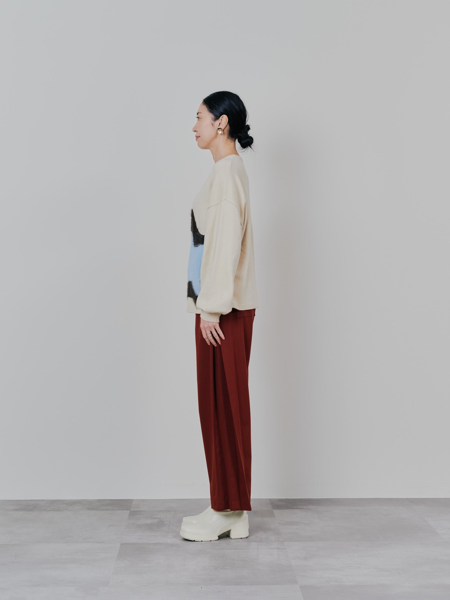 【TIME SALE 11/4まで!!】サイドプリーツ配色ステッチパンツ [601375] wine red