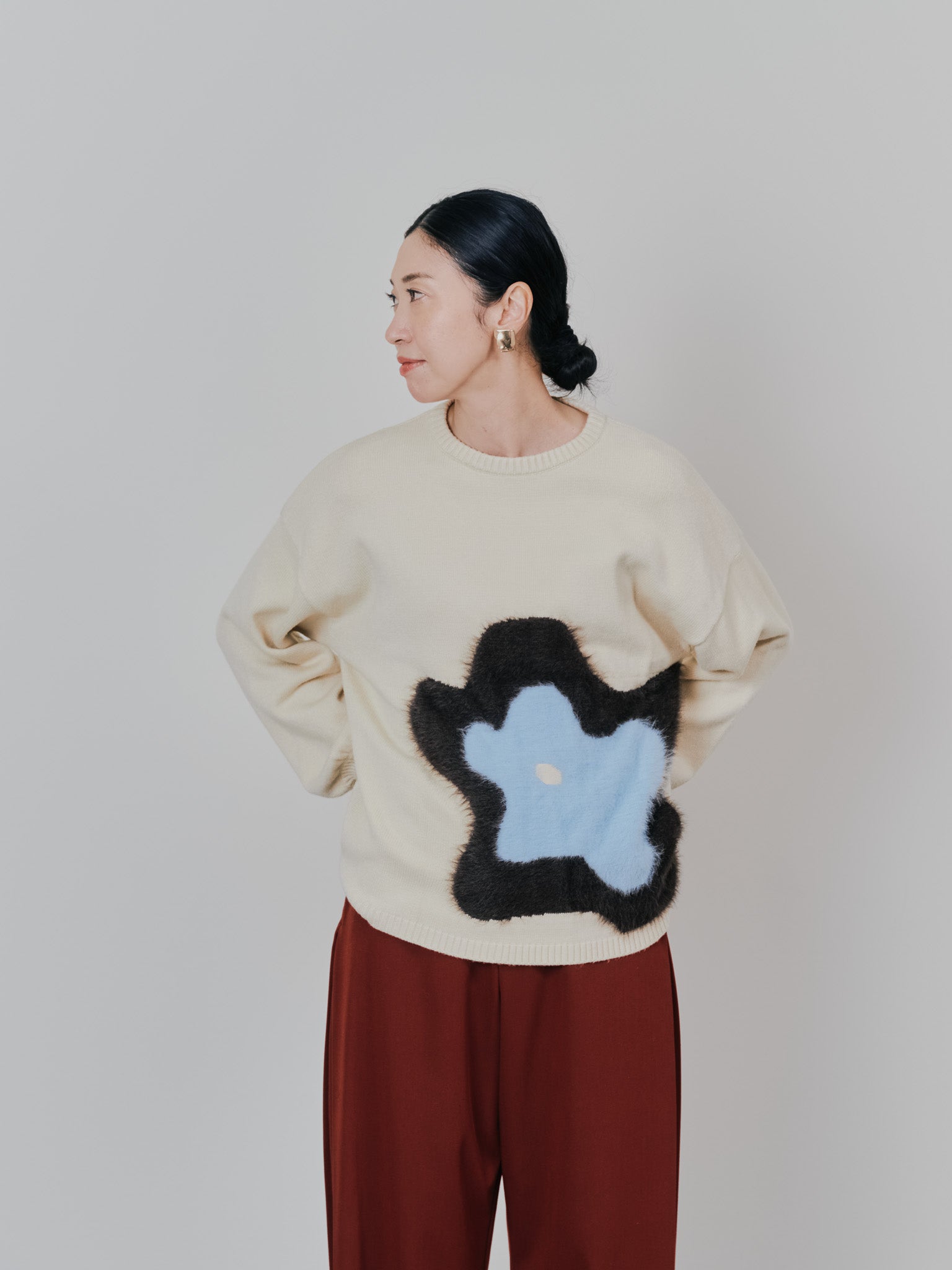 フラワーモチーフニットトップス [601408] ecru