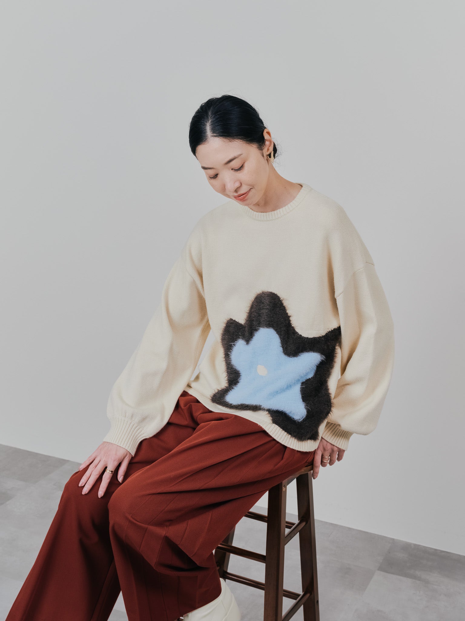 フラワーモチーフニットトップス [601408] ecru