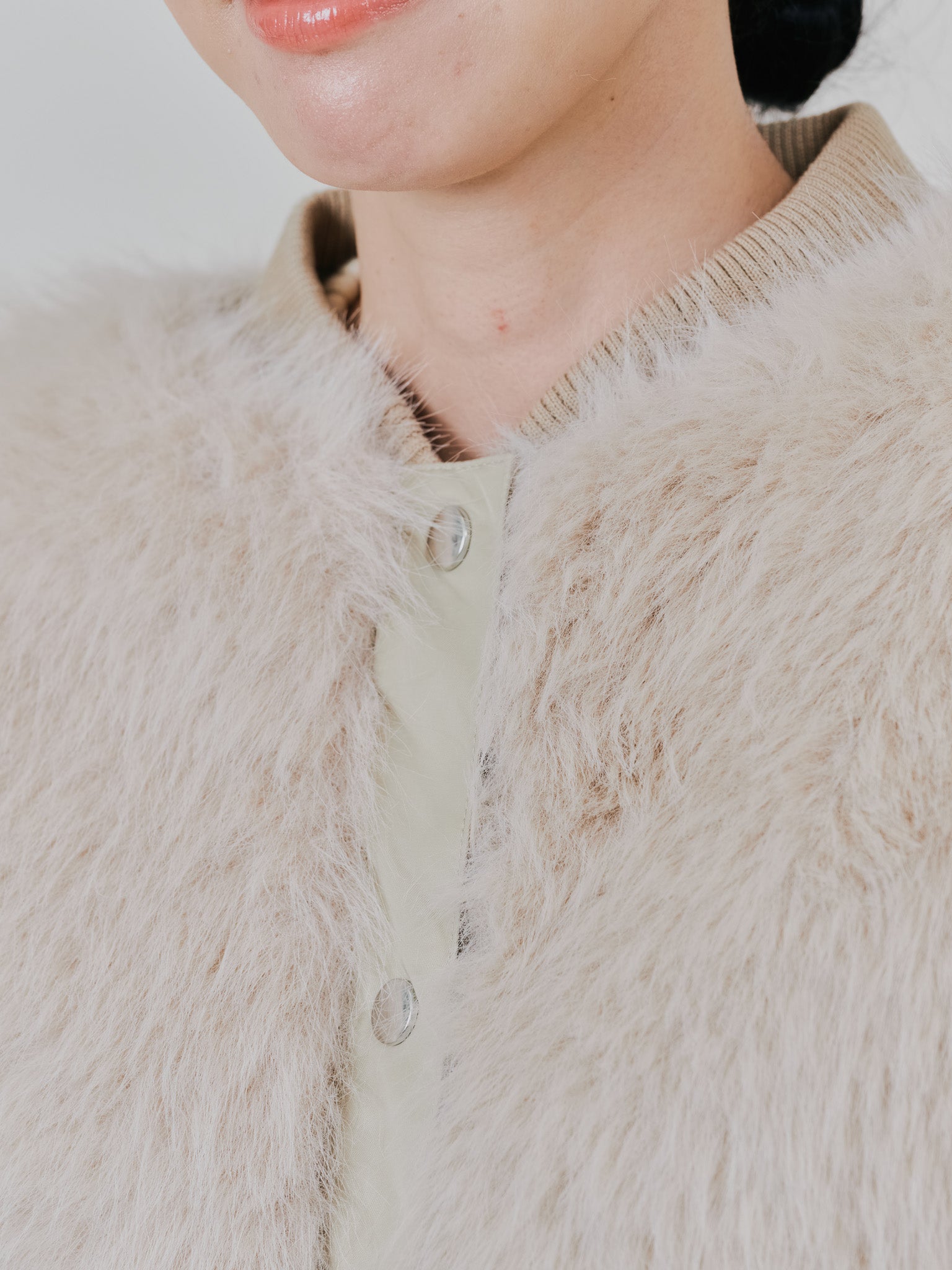 【-PRE SALE- 12/15 18:00まで!!】ダブル衿配色ファーベストレイヤードライク中綿ジャケット [605546] beige