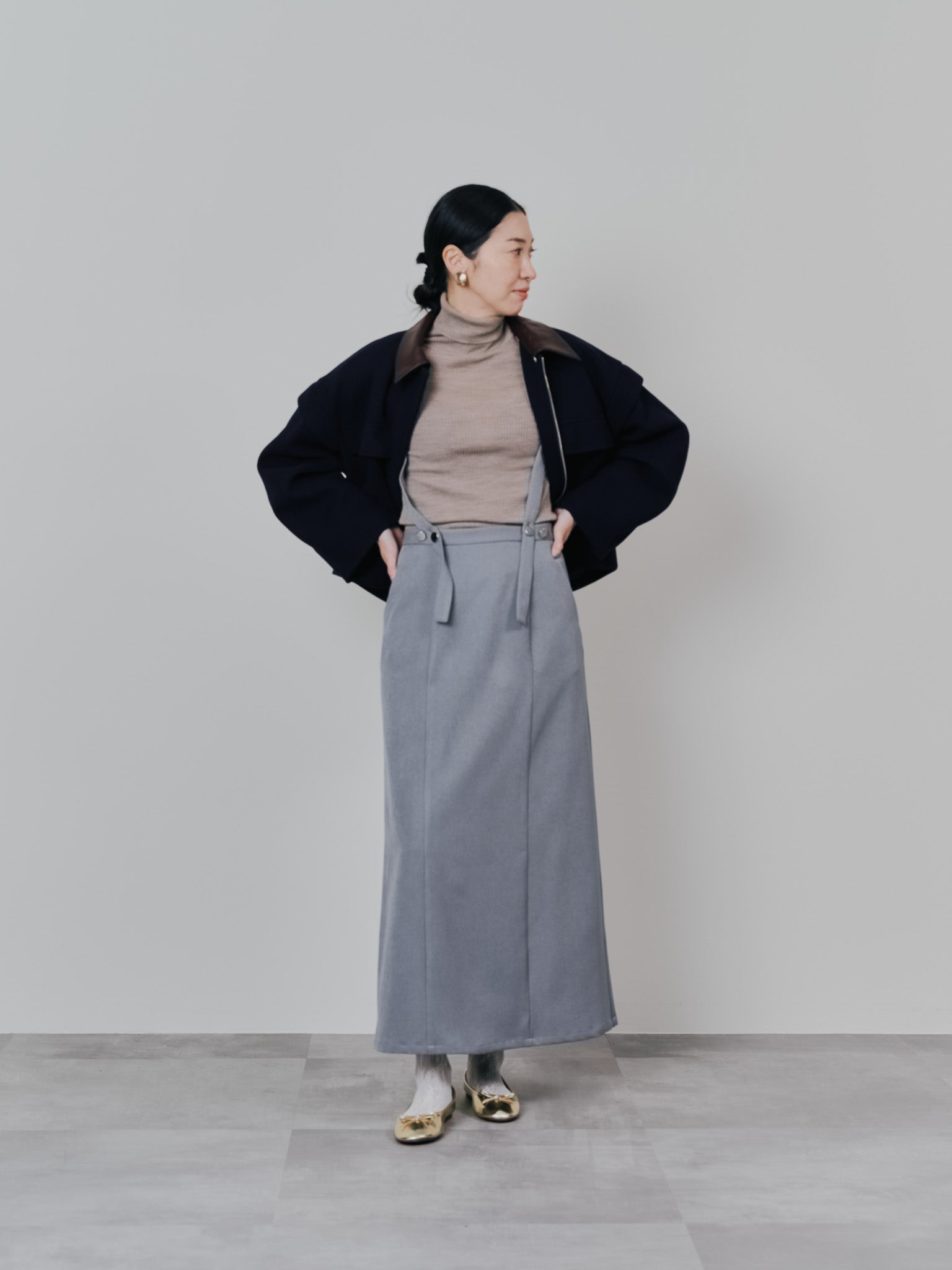 サスペンダー付ソフトAラインスカート [608328] grey