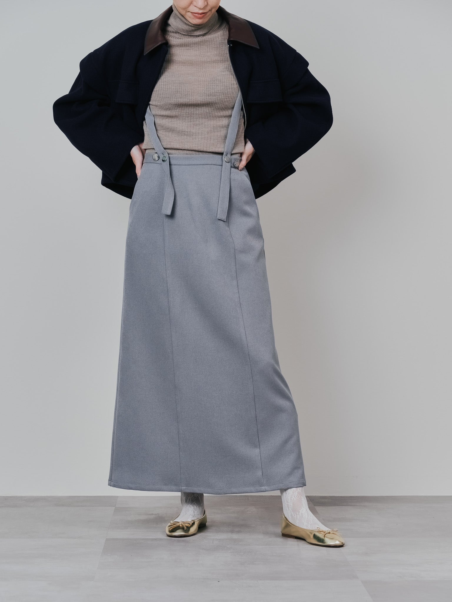 【SALE】サスペンダー付ソフトAラインスカート [608328] grey