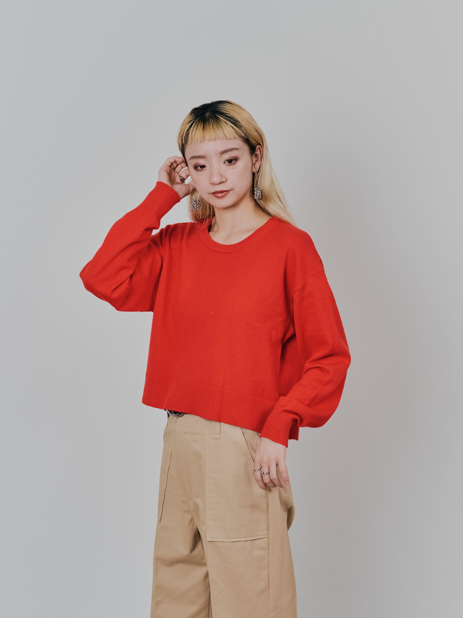 【-PRE SALE- 12/15 18:00まで!!】バックスリットカシミアニットトップス [605550] red