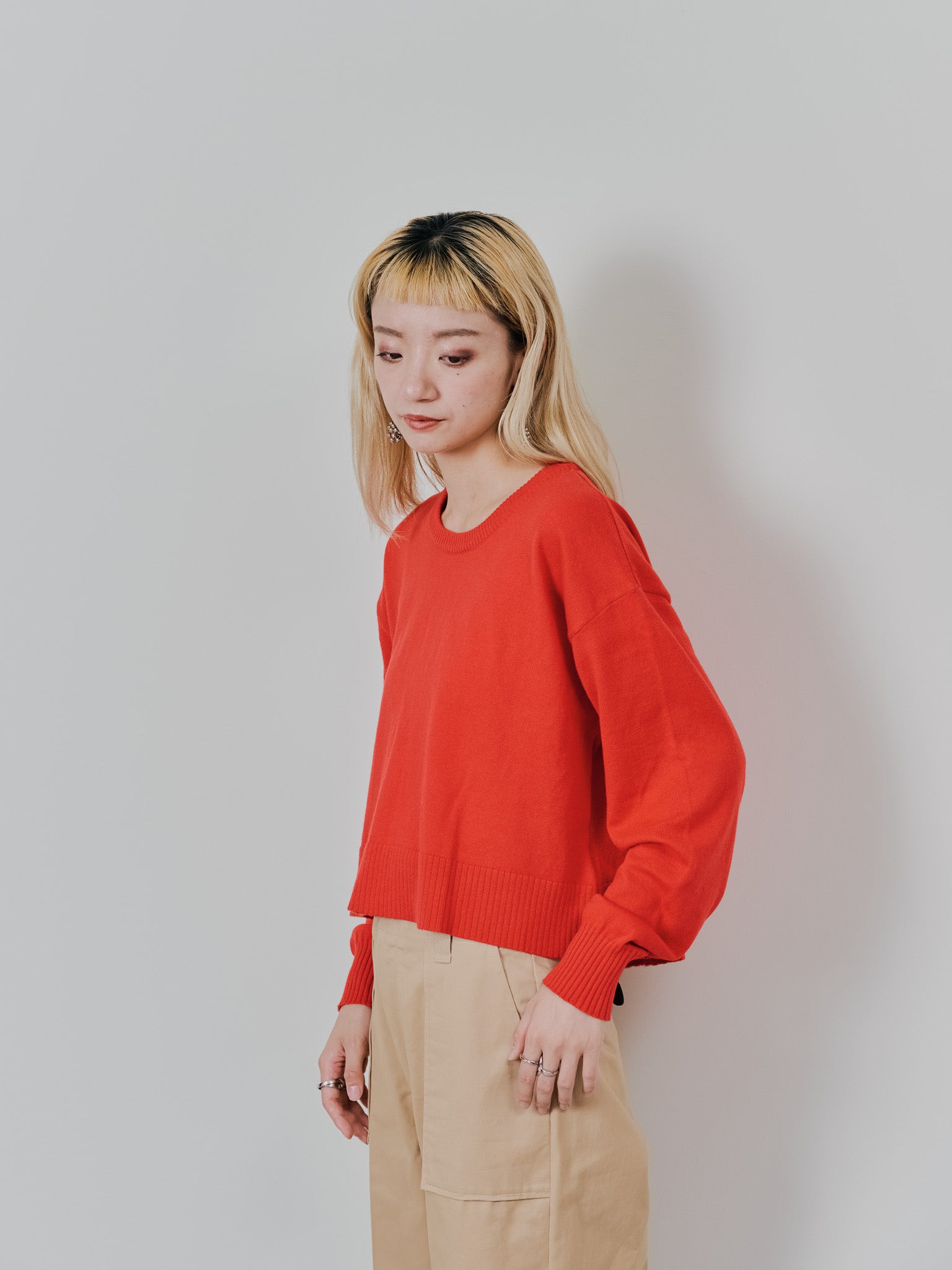 【SALE】バックスリットカシミアニットトップス [605550] red