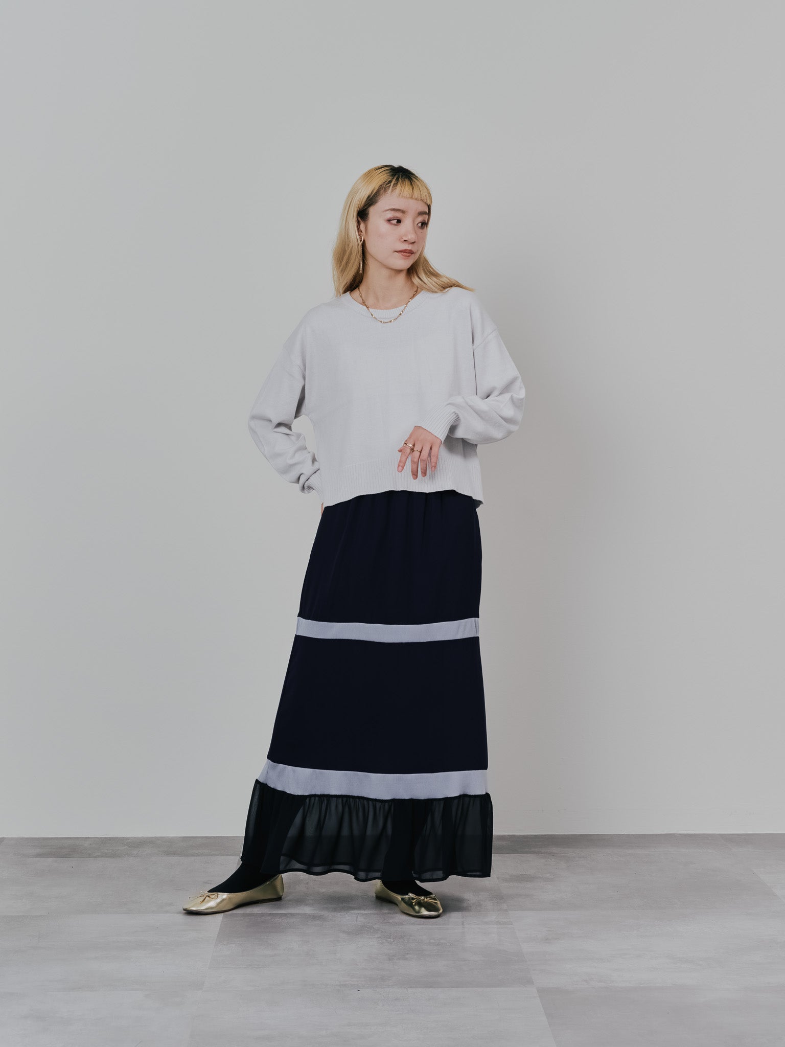 【-PRE SALE- 12/15 18:00まで!!】バックスリットカシミアニットトップス [605550] light grey