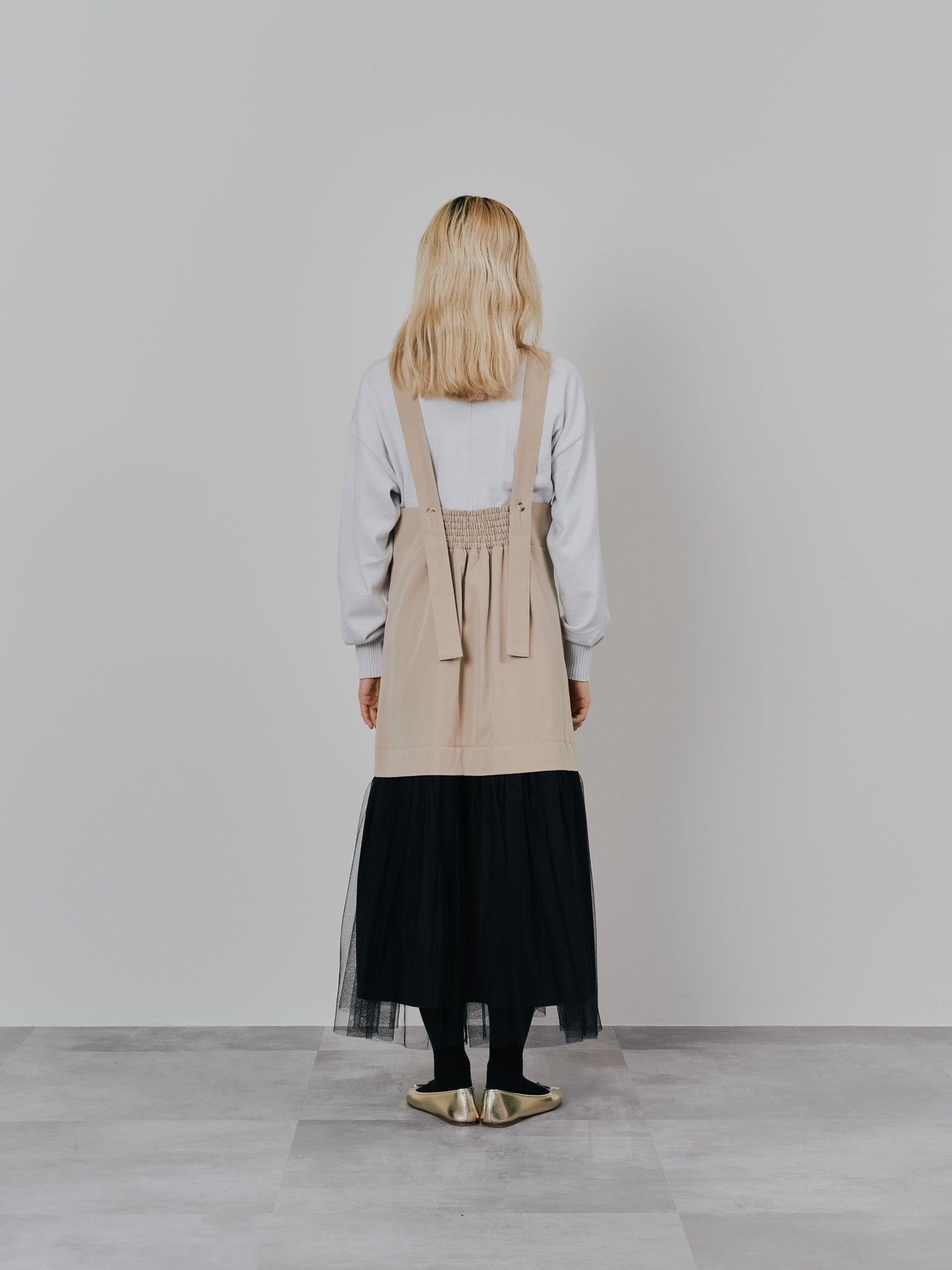 【-PRE SALE- 12/15 18:00まで!!】チュールドッキングチノジャンパースカ―ト [601418] beige