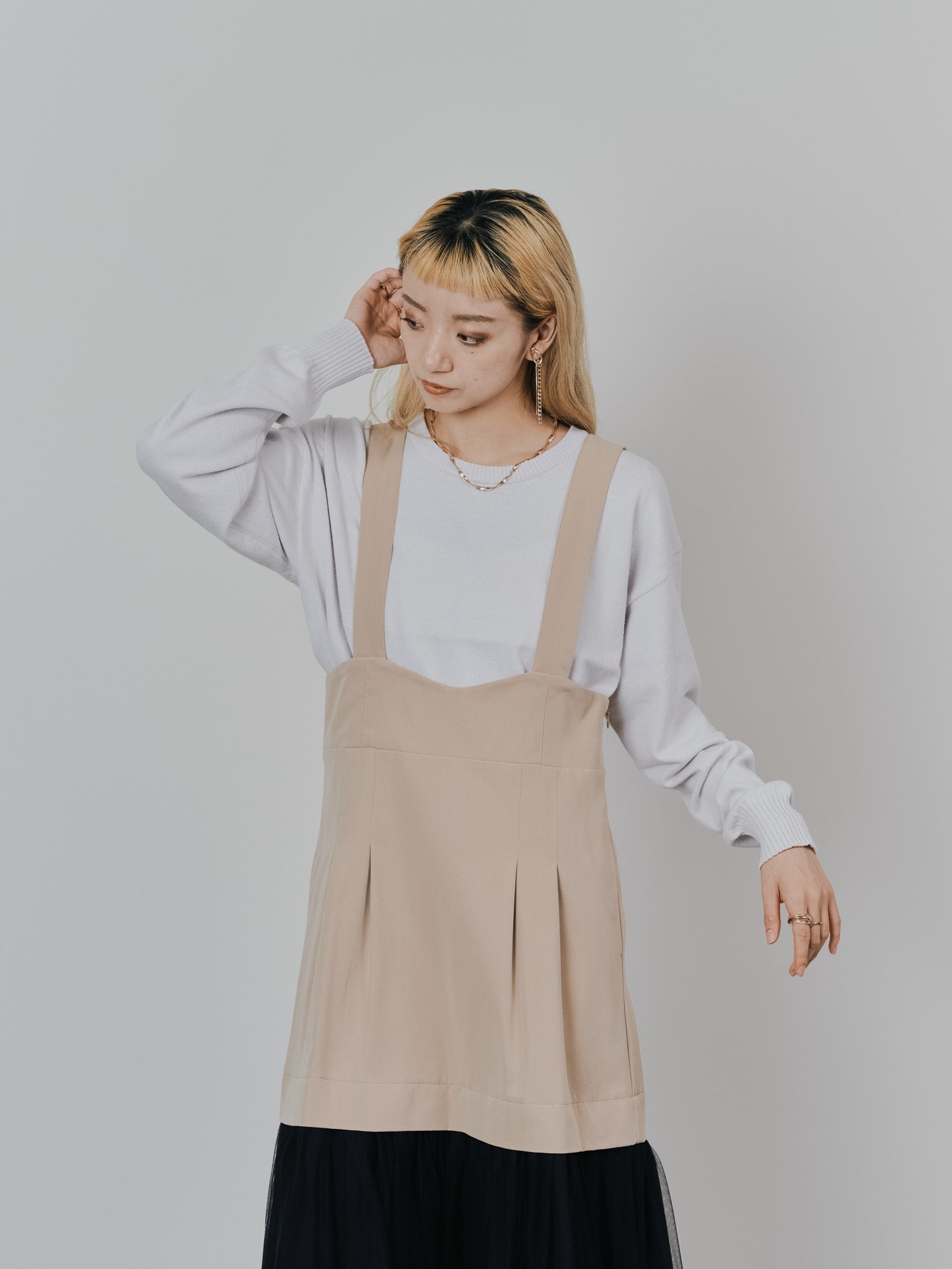 【-PRE SALE- 12/15 18:00まで!!】チュールドッキングチノジャンパースカ―ト [601418] beige