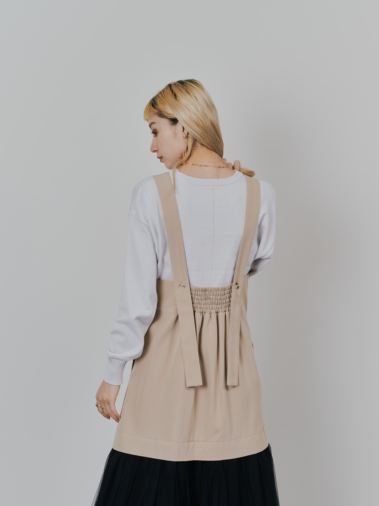 【-PRE SALE- 12/15 18:00まで!!】チュールドッキングチノジャンパースカ―ト [601418] beige