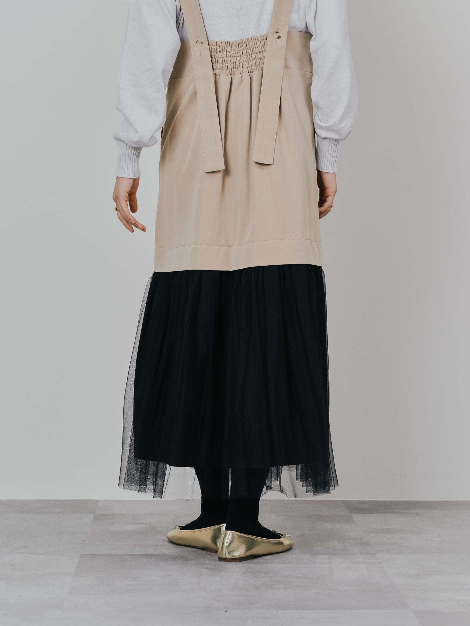 【-PRE SALE- 12/15 18:00まで!!】チュールドッキングチノジャンパースカ―ト [601418] beige