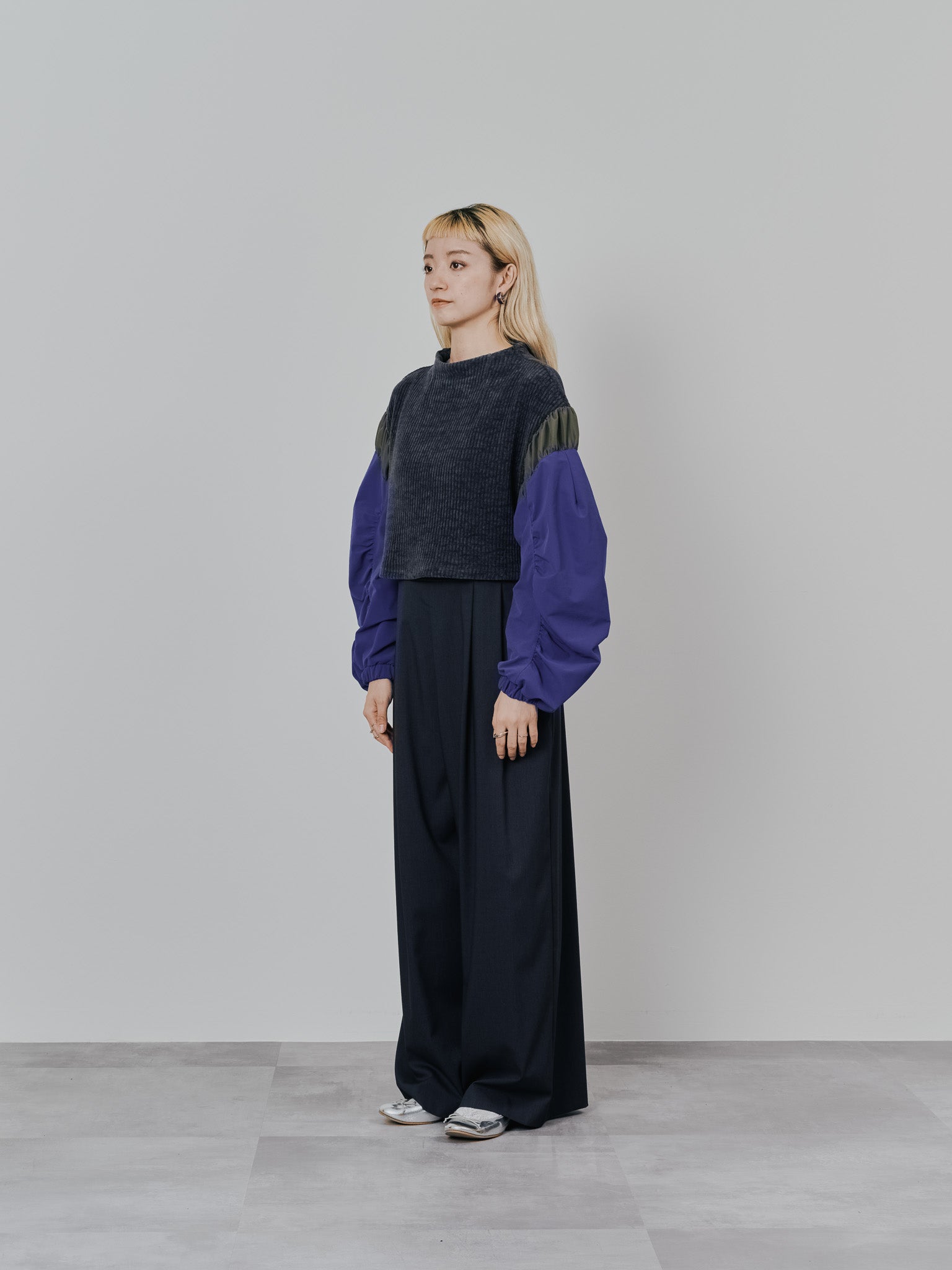 【-PRE SALE- 12/15 18:00まで!!】MA-1 スリーブコーデュロイライクニットソー [608316] charcoal