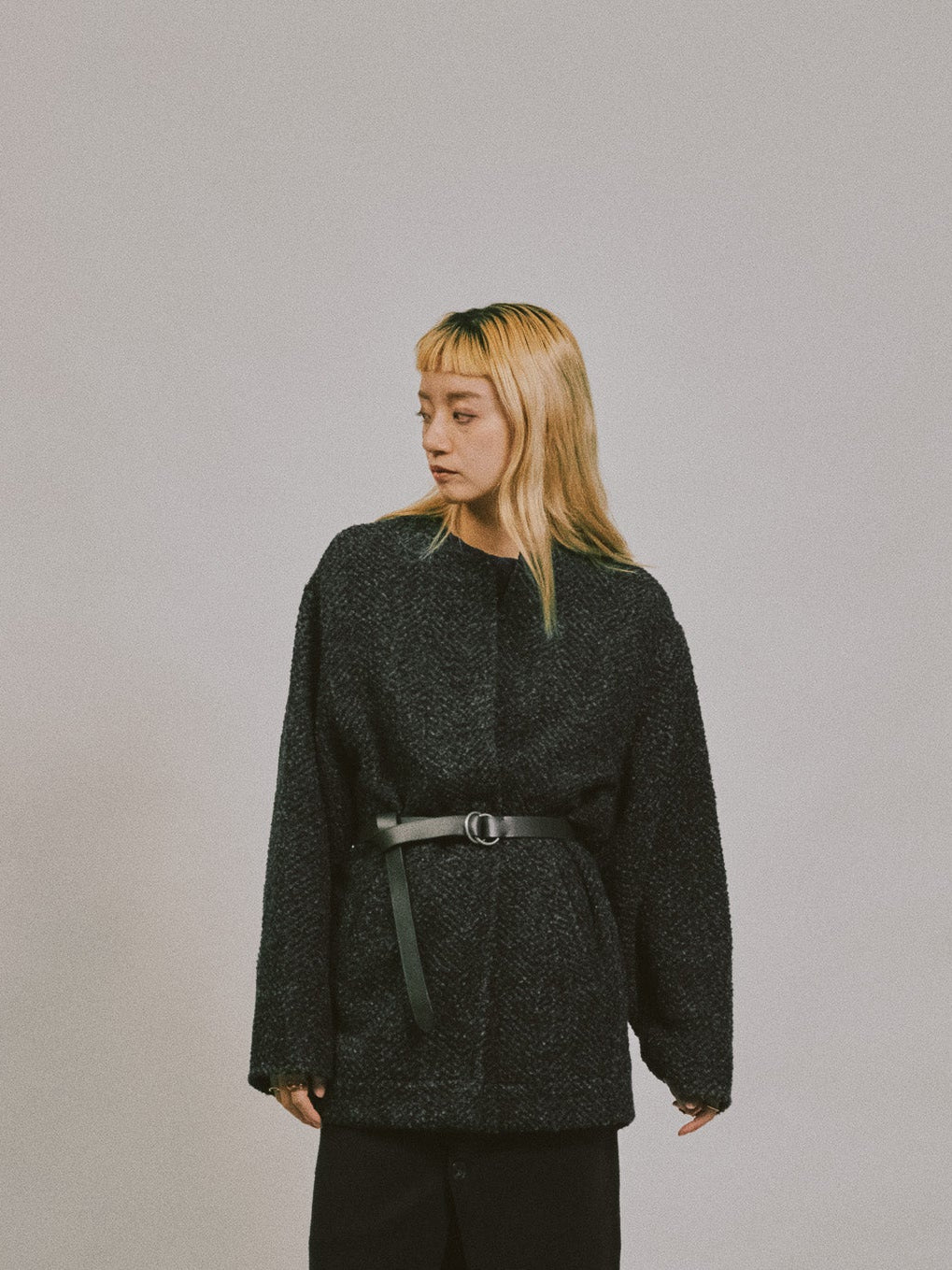 【-PRE SALE- 12/15 18:00まで!!】バックタックヘリンボーンツィードコーディガン [605561] charcoal