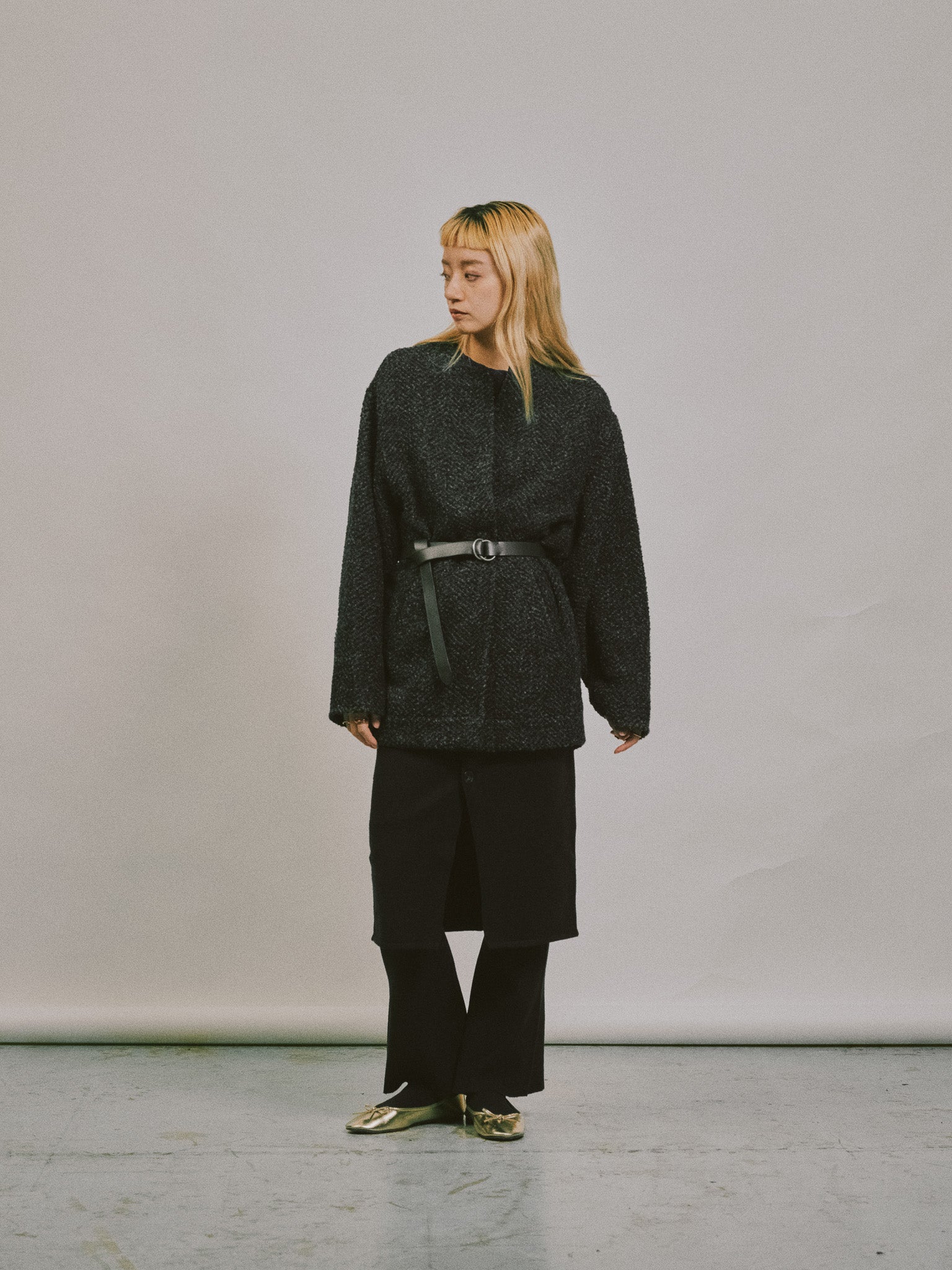 【SALE】バックタックヘリンボーンツィードコーディガン [605561] charcoal