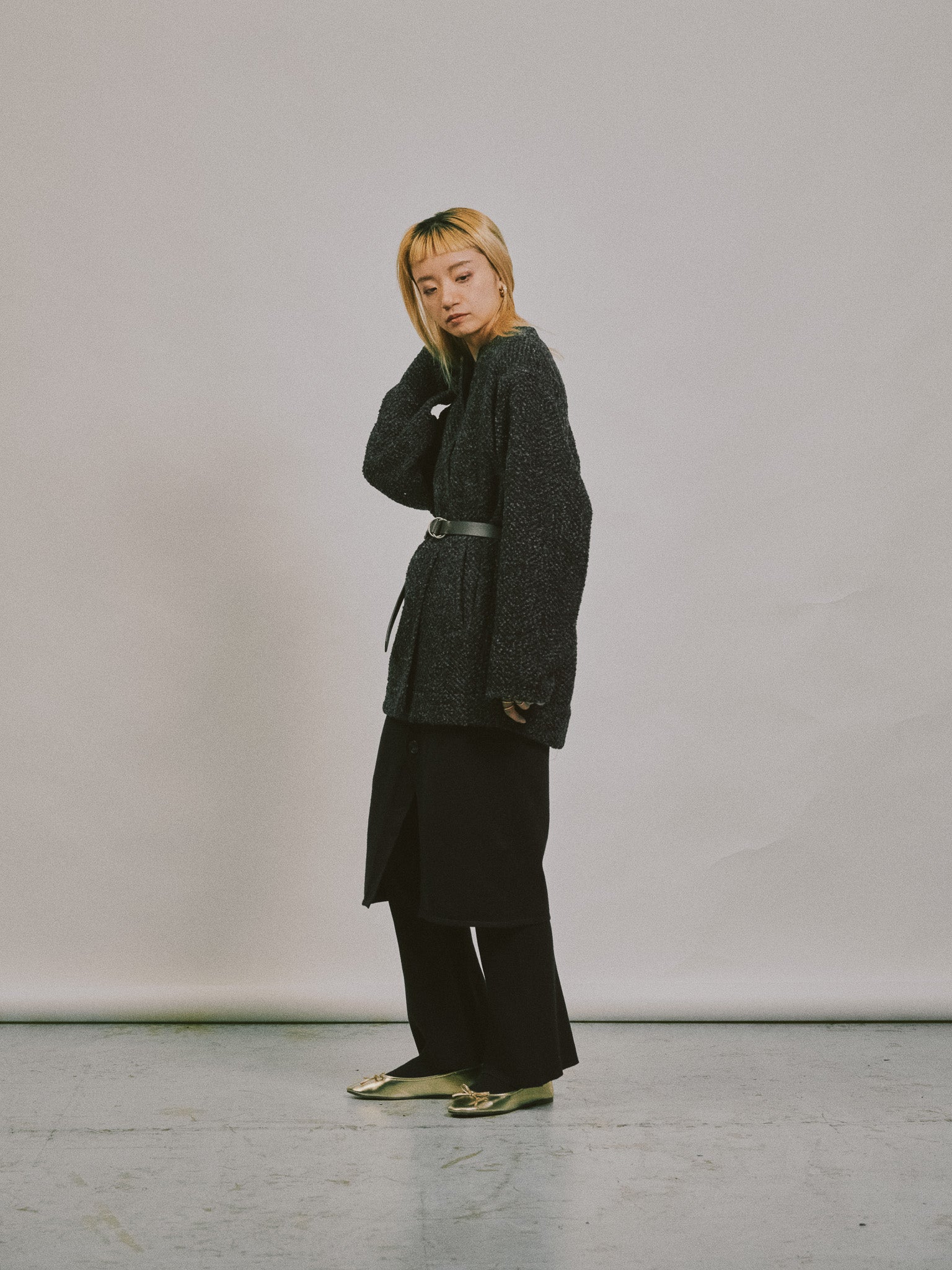 スカートレイヤードニットパンツ [601415] black