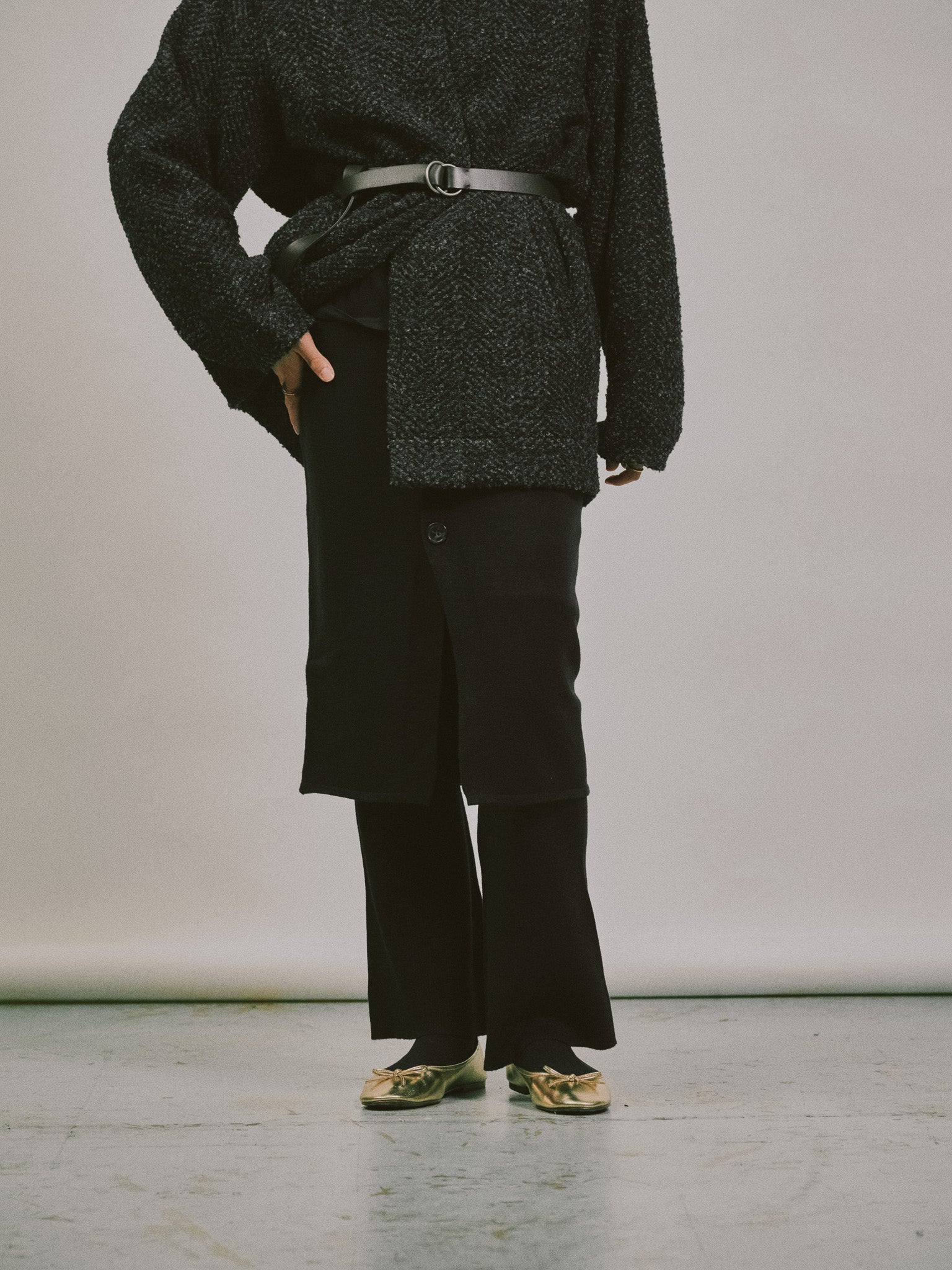 スカートレイヤードニットパンツ [601415] black