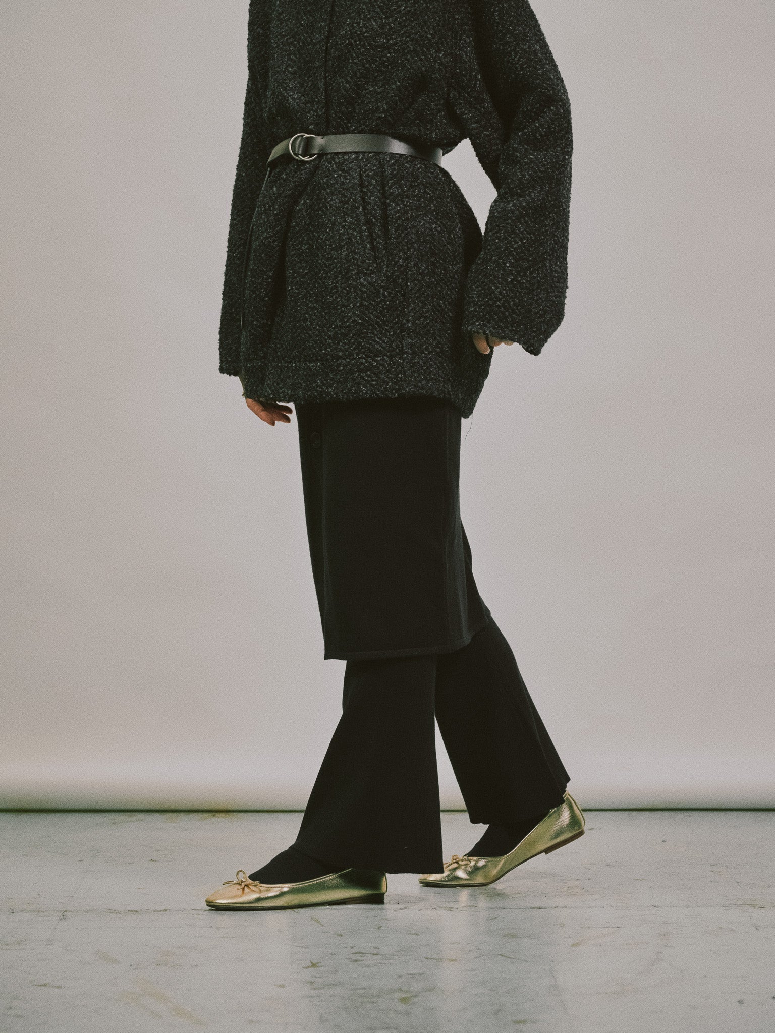 スカートレイヤードニットパンツ [601415] black