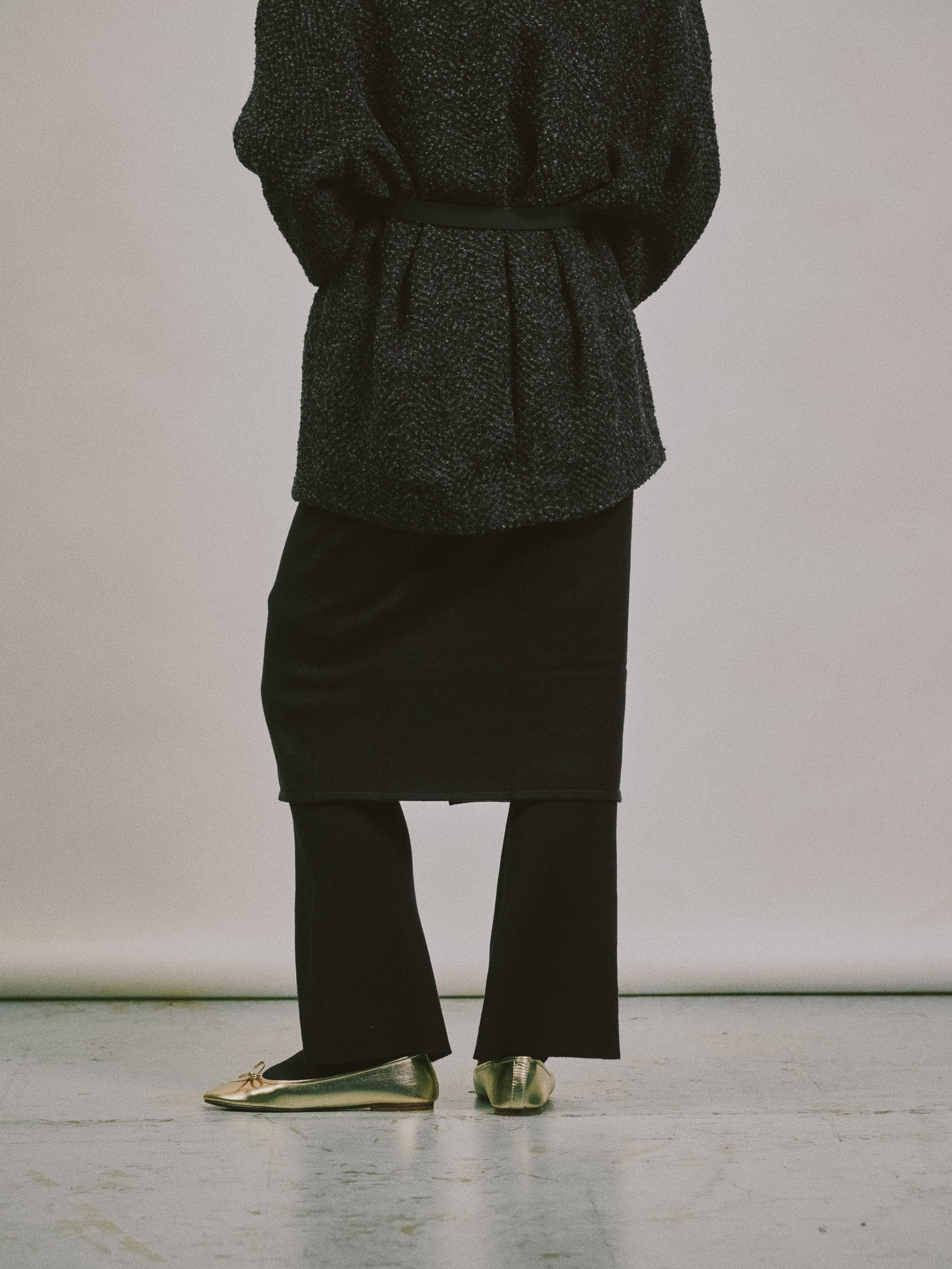 スカートレイヤードニットパンツ [601415] black