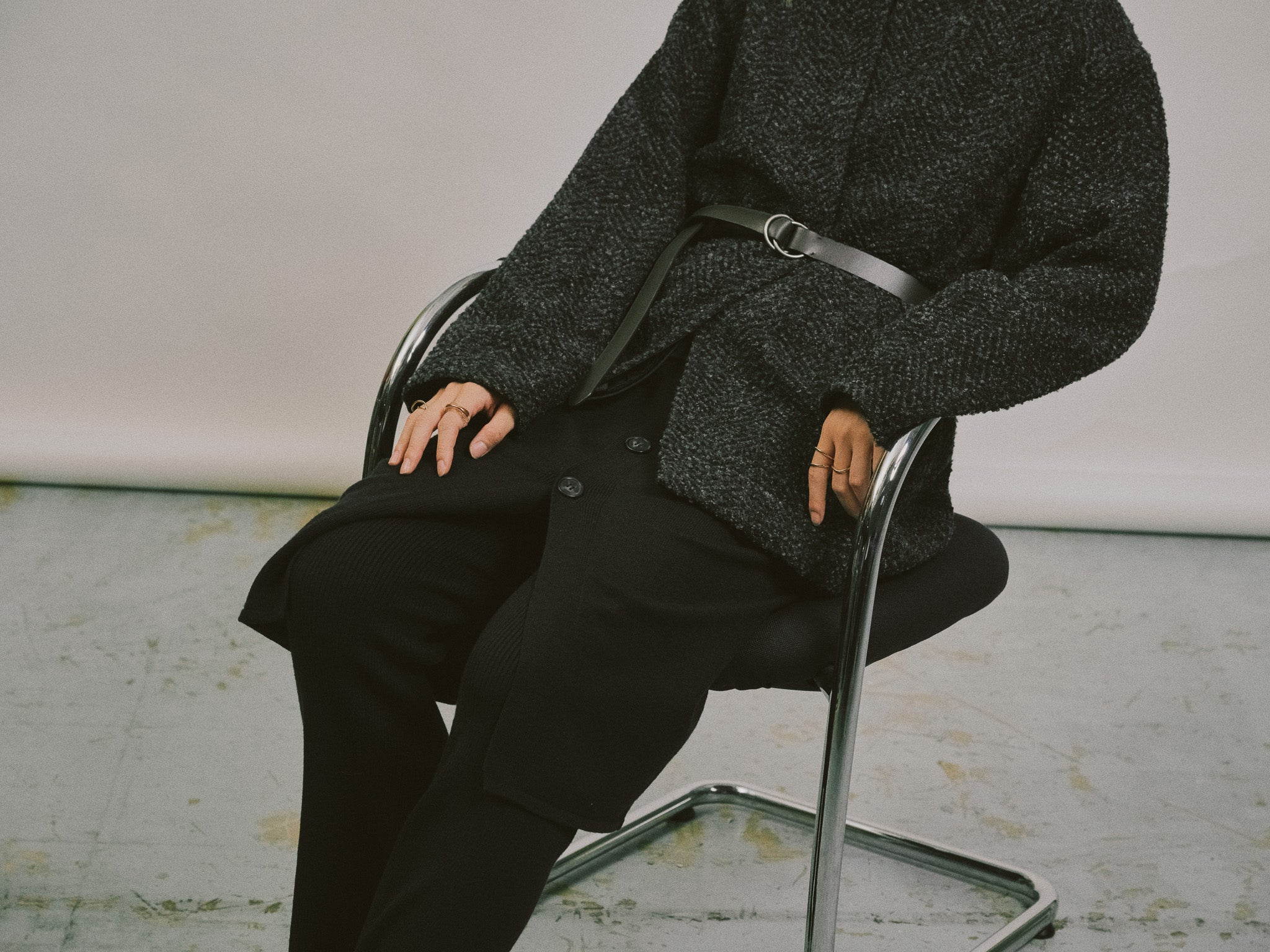 【-PRE SALE- 12/15 18:00まで!!】バックタックヘリンボーンツィードコーディガン [605561] charcoal