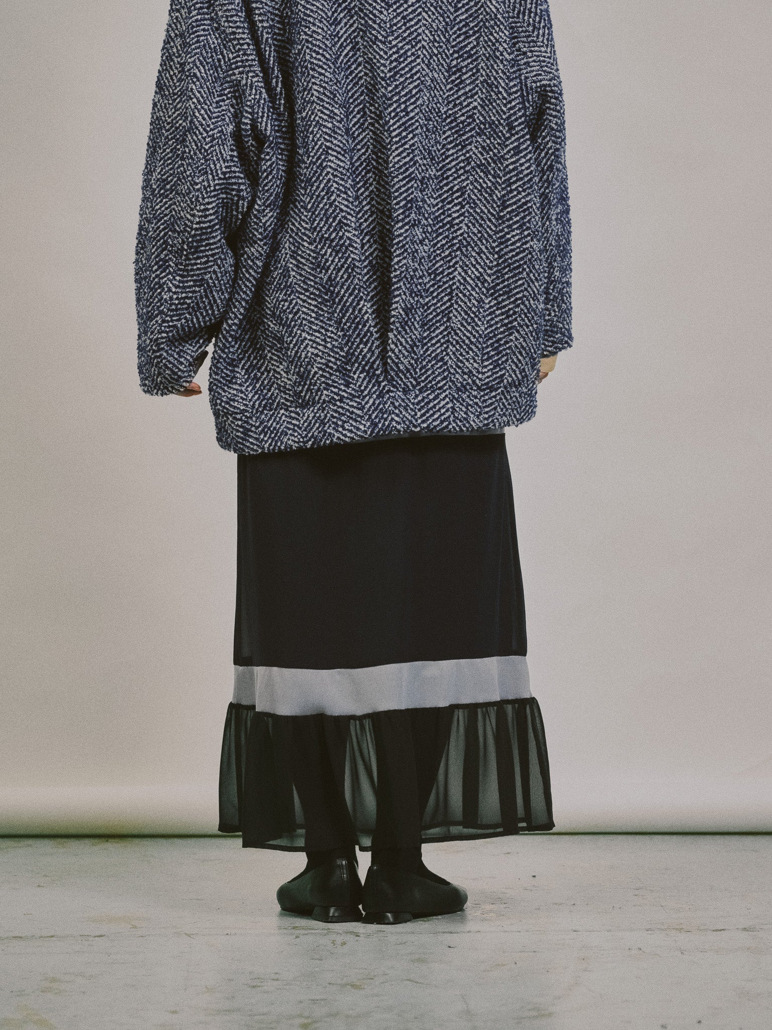 【SALE】配色リブ切替シフォンスカート [601453] dark navy