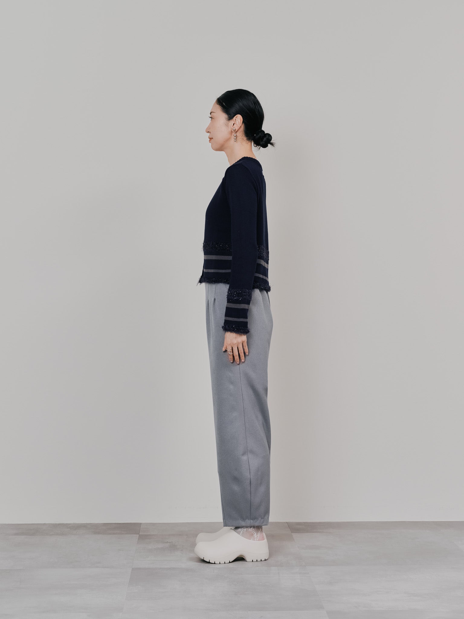 ポイントポップコーンマルチボーダーニットカーディガン [601458] dark navy