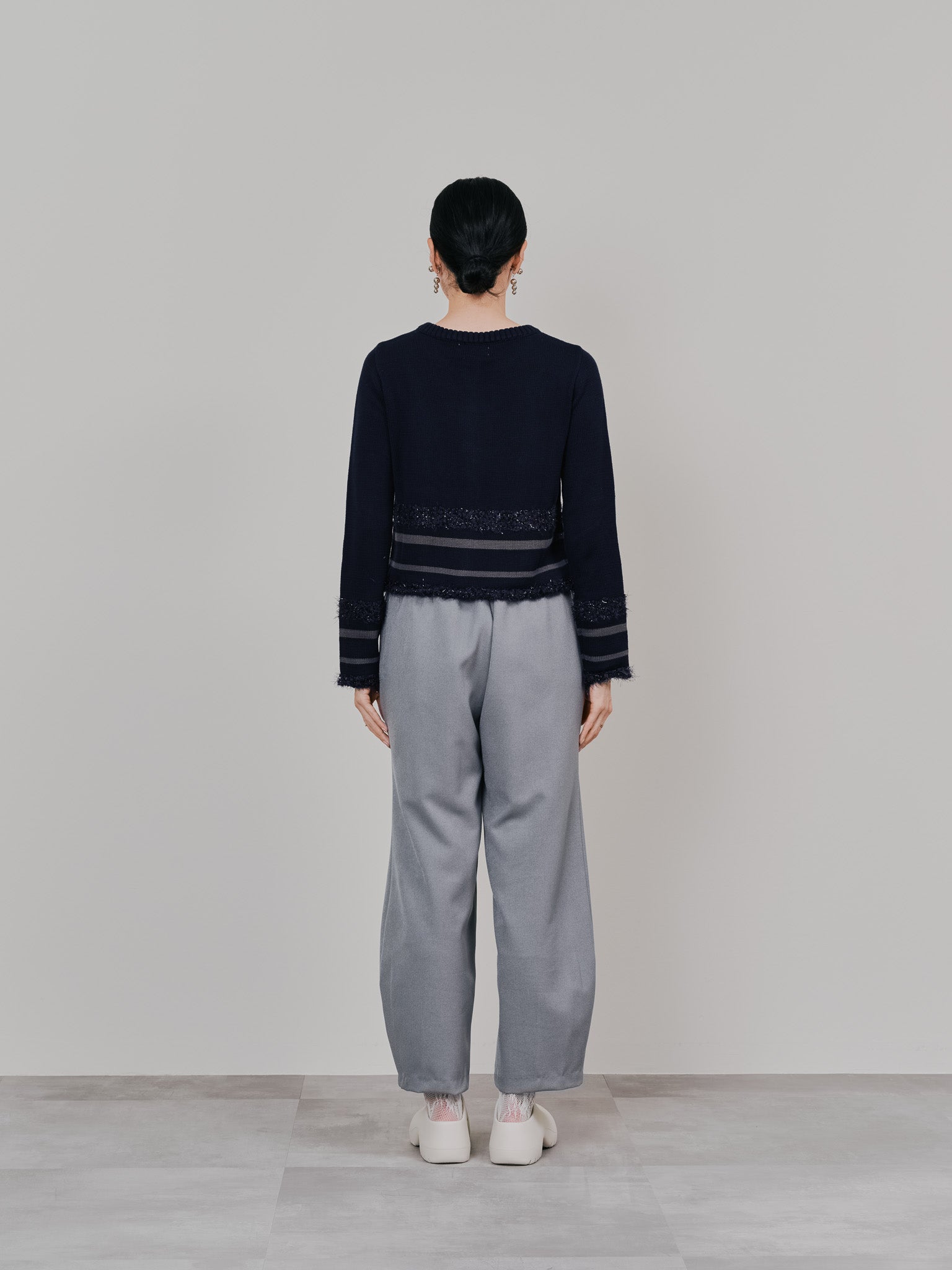 ポイントポップコーンマルチボーダーニットカーディガン [601458] dark navy