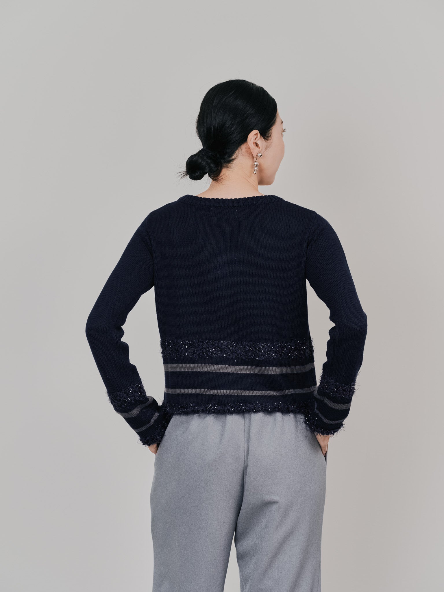 ポイントポップコーンマルチボーダーニットカーディガン [601458] dark navy