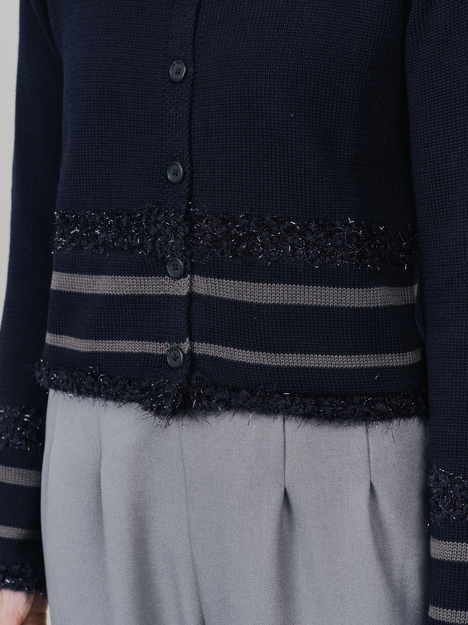 ポイントポップコーンマルチボーダーニットカーディガン [601458] dark navy