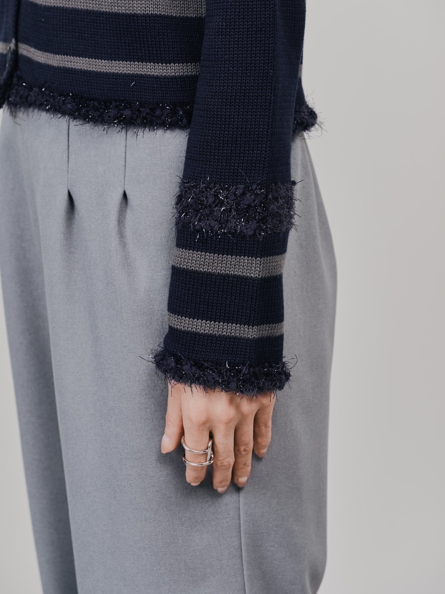 ポイントポップコーンマルチボーダーニットカーディガン [601458] dark navy