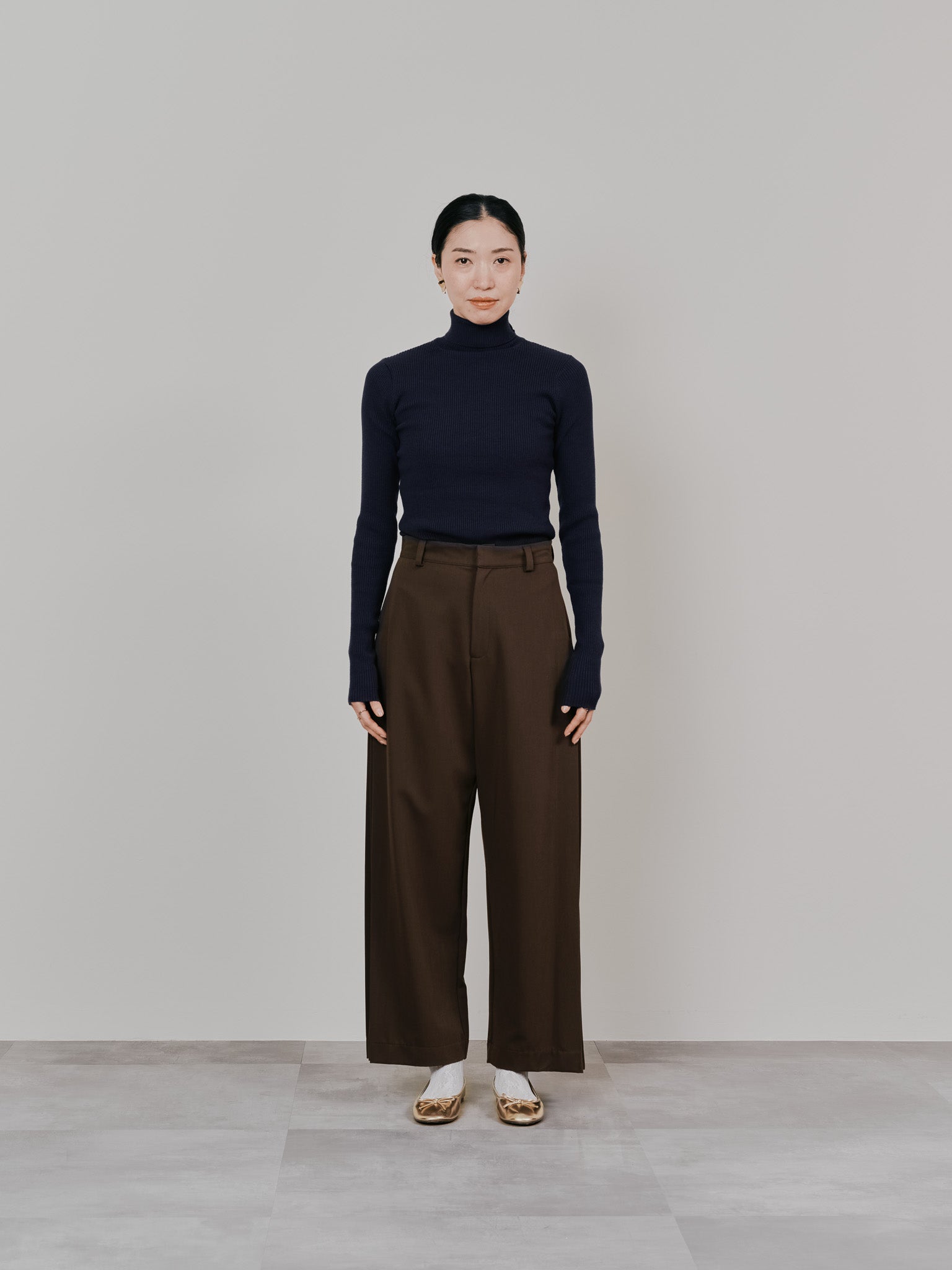 リブタートルニットトップス [605548] navy