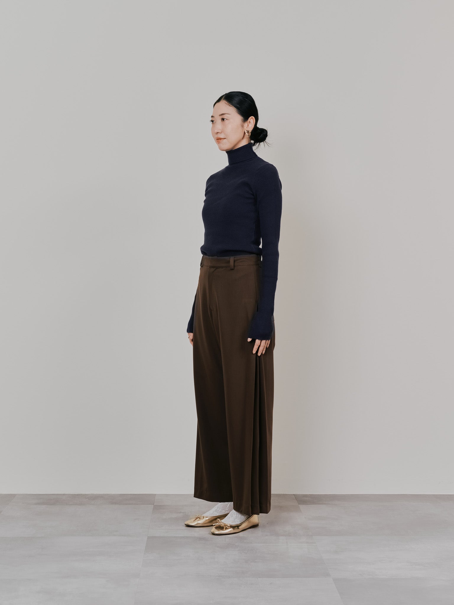 【SALE】リブタートルニットトップス [605548] navy