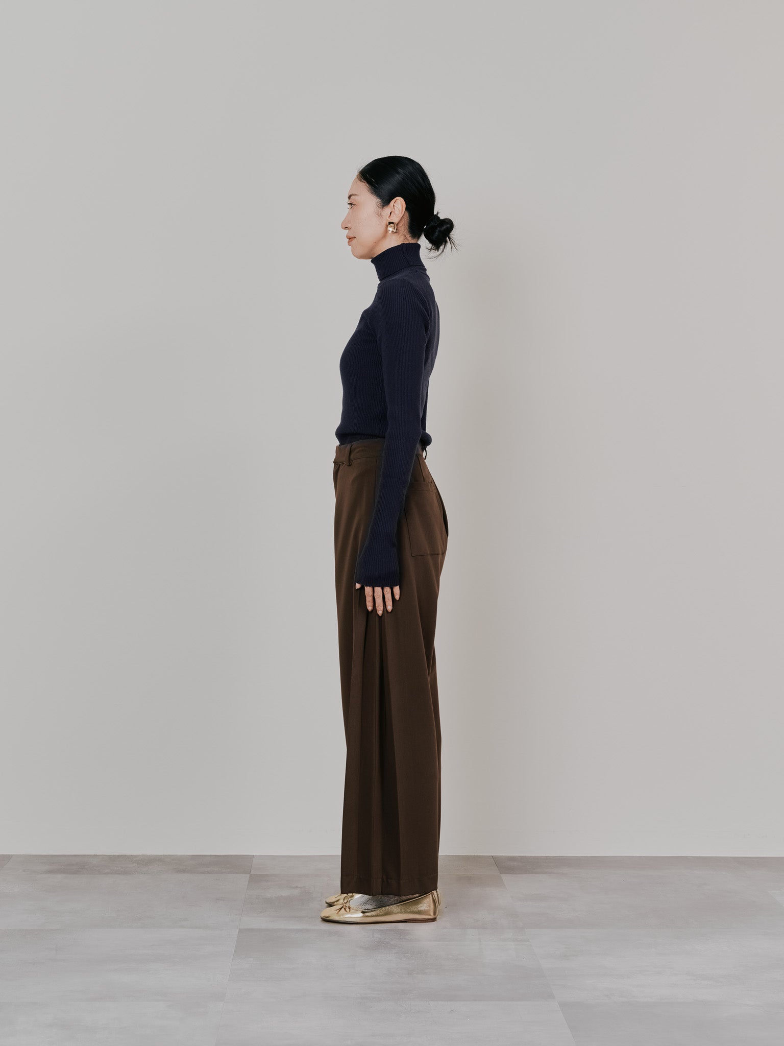 【SALE】リブタートルニットトップス [605548] navy